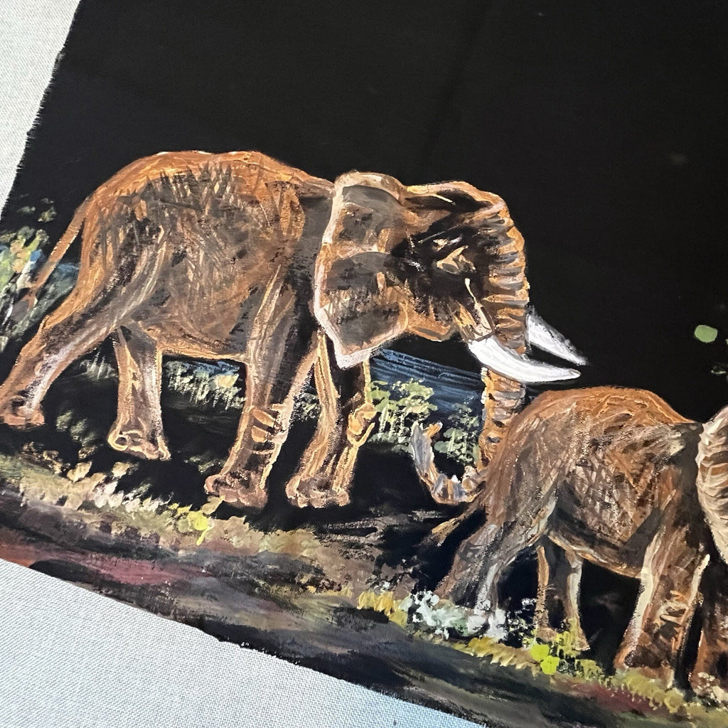 Elephant Tapestry Hand Painted With Fringe 34x16