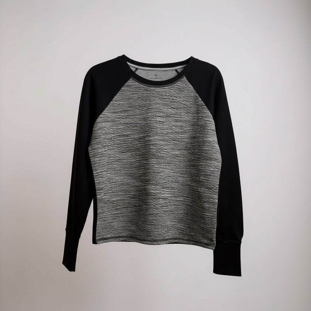 Athleta Womens Snowscape Quilted Raglan Sleeve Sweatshirt Size S Gray Black