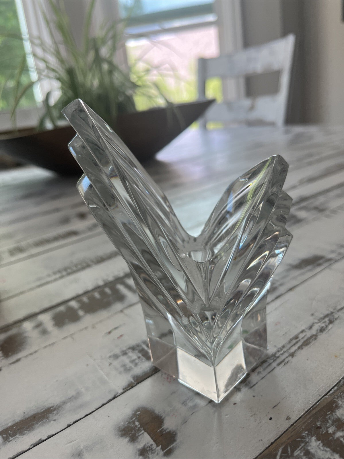 Vintage Mikasa Lead Crystal Clear Candle Holder Art Deco Style Germany 5.5"