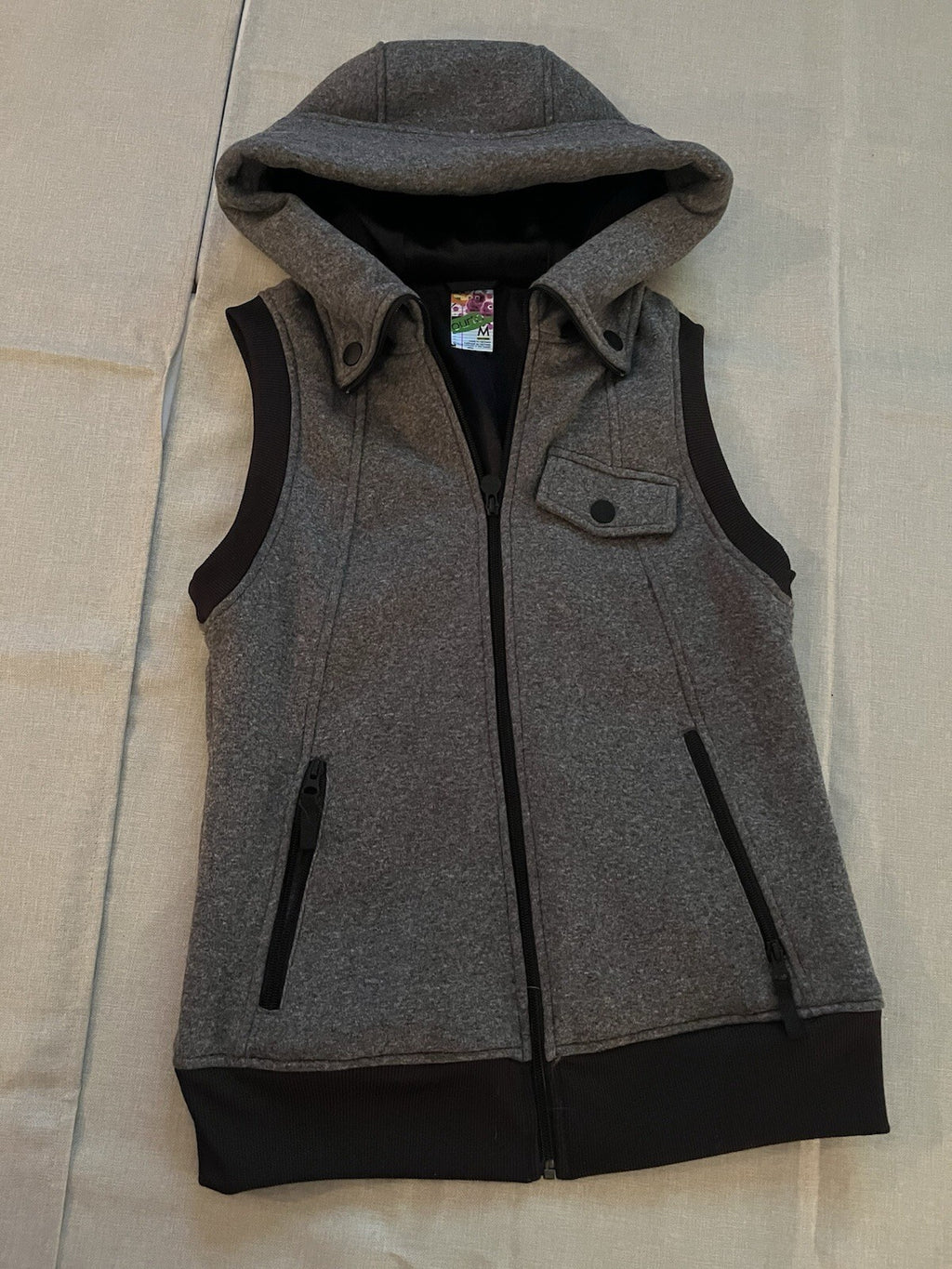 Burton Grey Dryride Snowboarding Hooded Thick Zip Up Vest Pockets