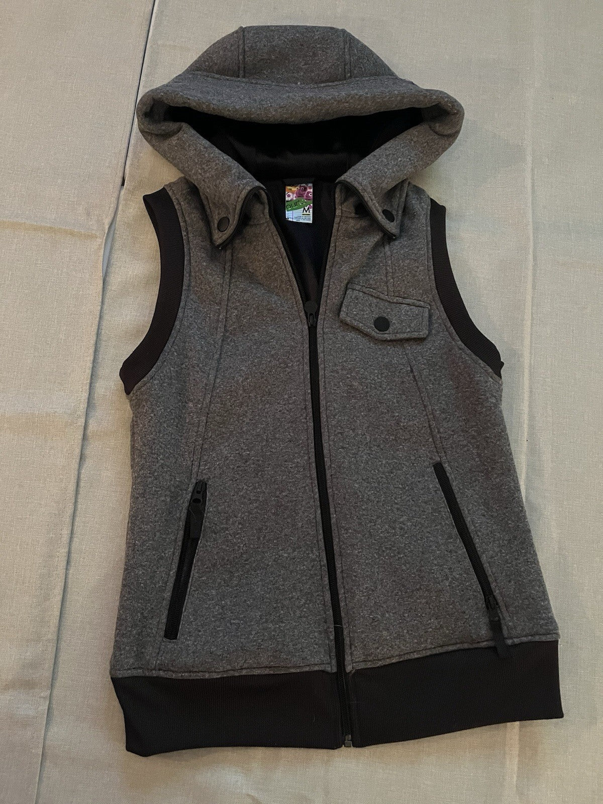 Burton Grey Dryride Snowboarding Hooded Thick Zip Up Vest Pockets