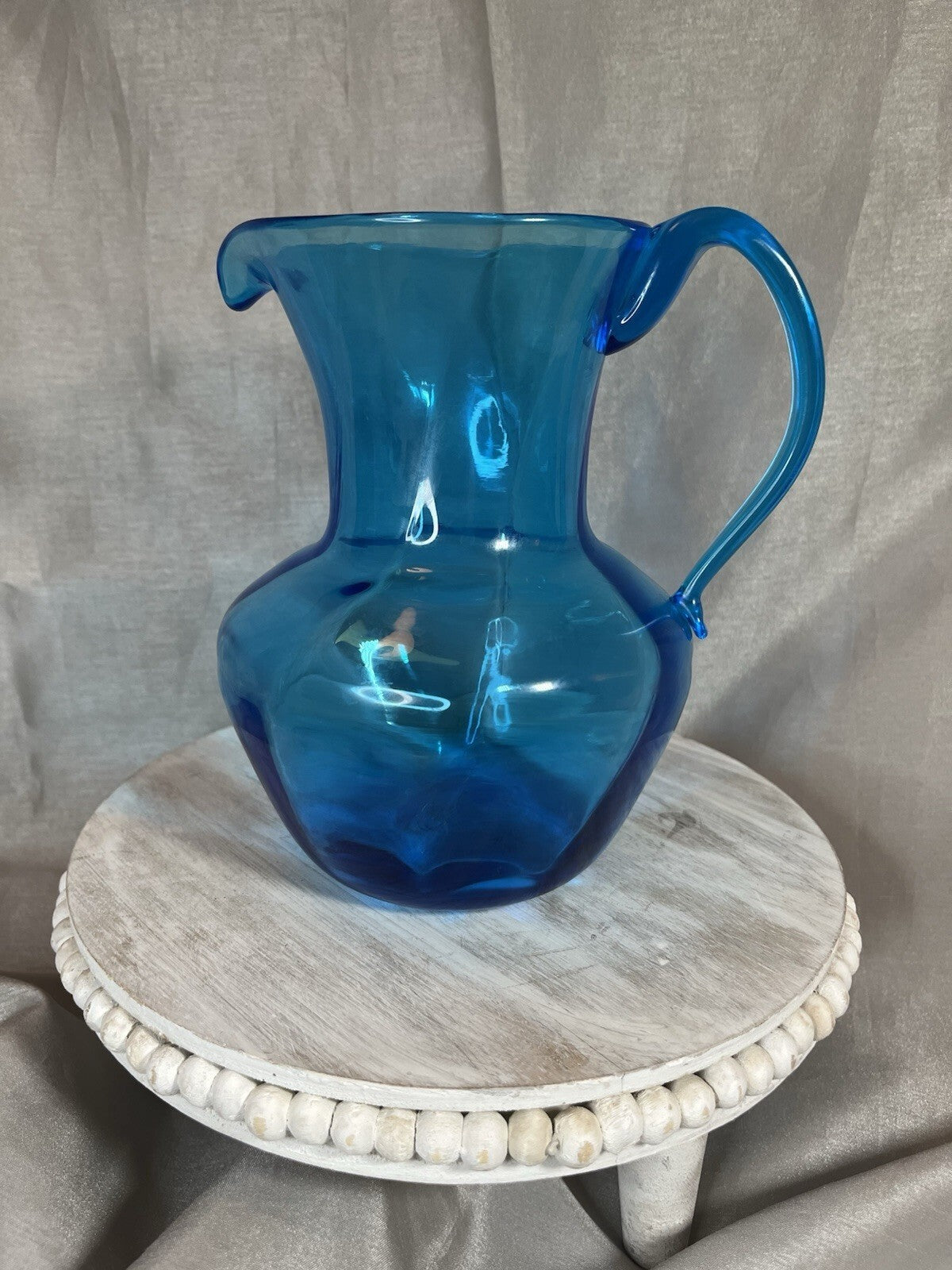 Blue Glass Pitcher Handblown Beverage Entertaining Drinkware Serveware
