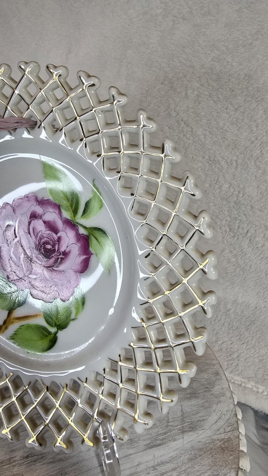 Occupied Japan Rossetti Handpainted Open Lattice Edge Porcelain Plate
