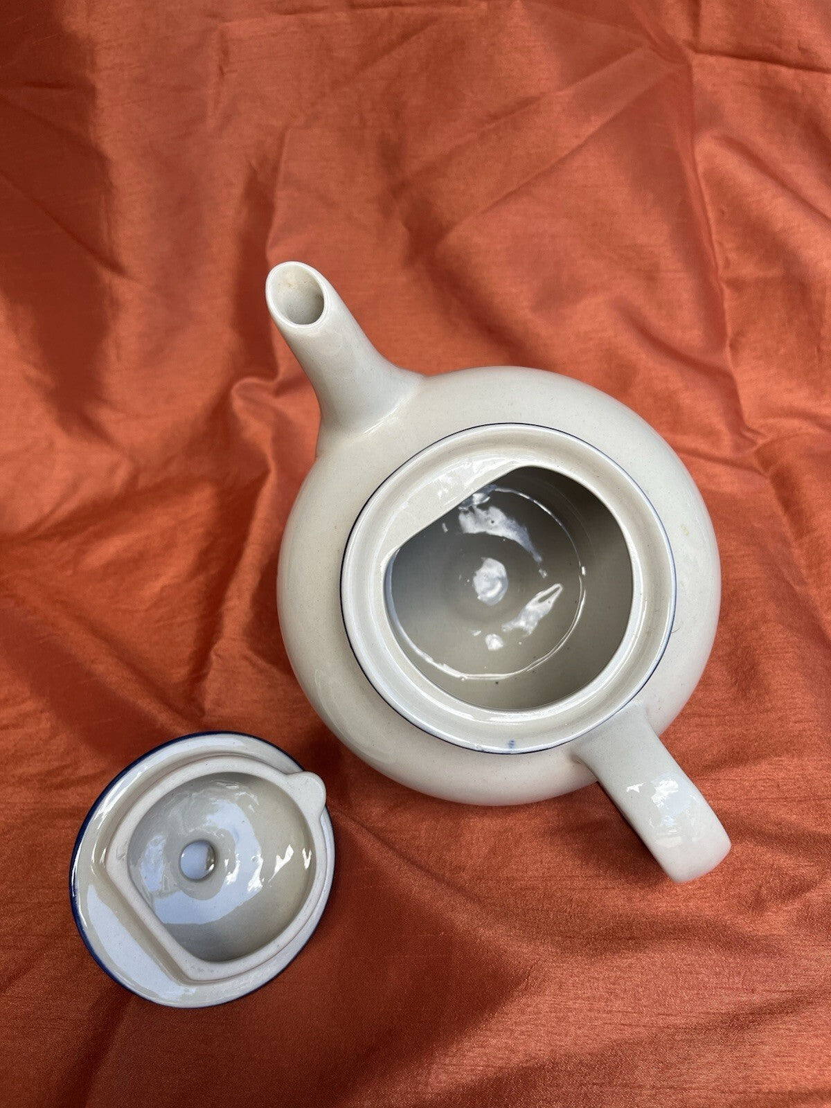 Vintage Designpac Ivory & Blue Stoneware Teapot W/Lid Handpainted Floral Pattern