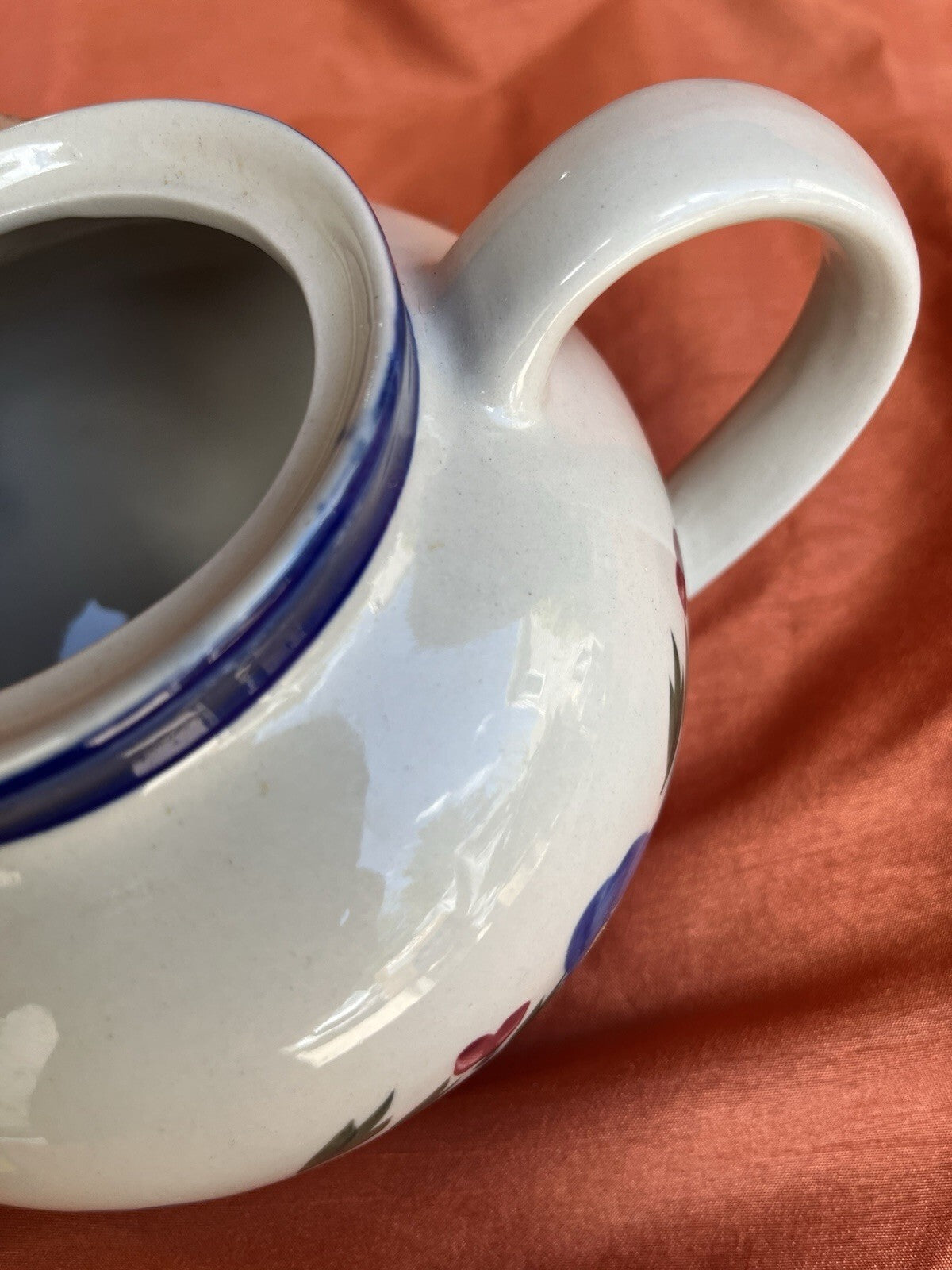 Vintage Designpac Ivory & Blue Stoneware Teapot W/Lid Handpainted Floral Pattern