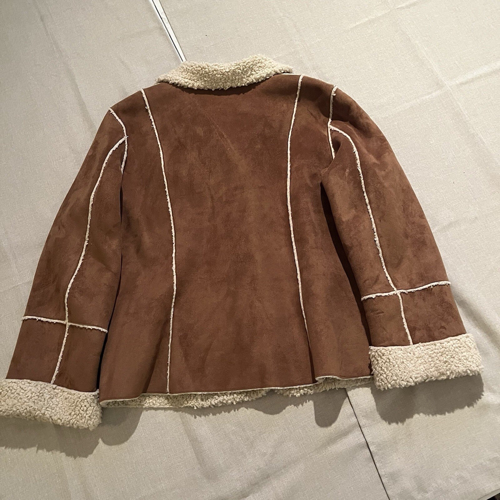 Vtg Faux Suede Jacket  Coat Size L Tan Brown Fleece Marvin Richards XL