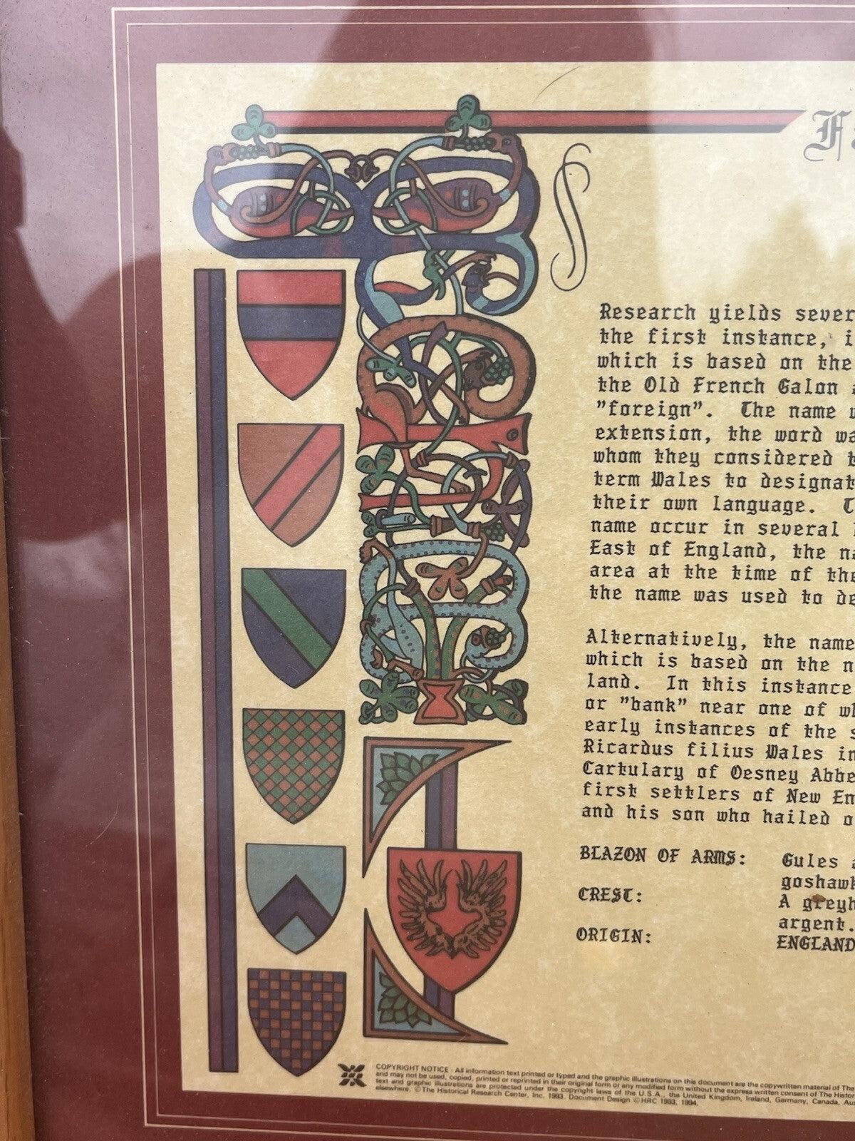 WalesFamily Name History The Historical Research Center Framed Wales