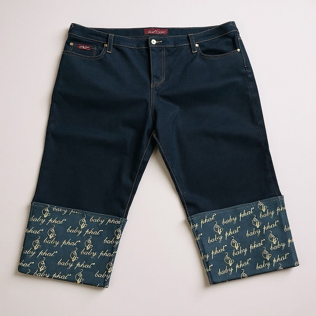 Baby Phat Cuffed Cropped Gold Logo Capri Pants Vintage Women’s Size 22 Jeans