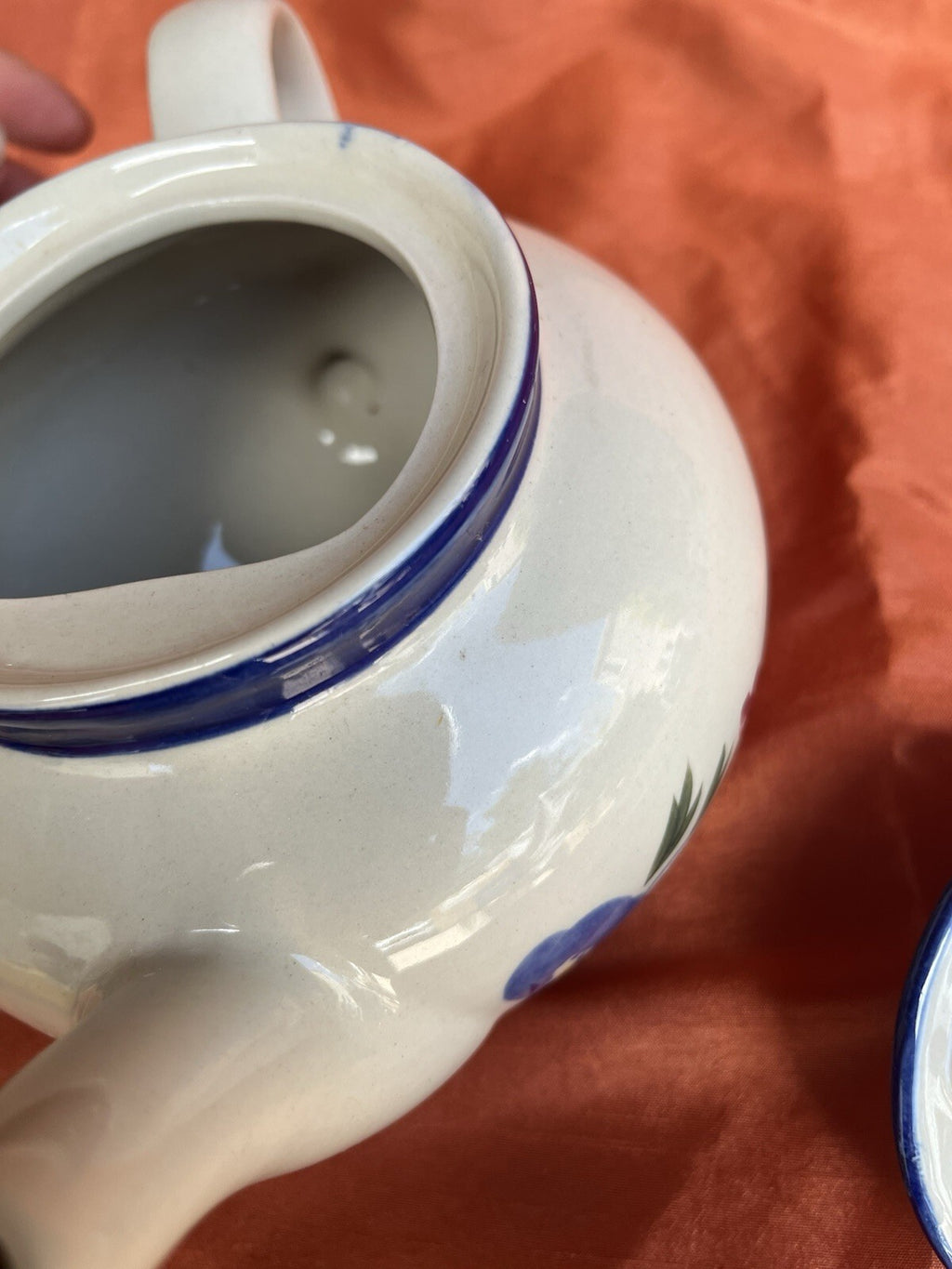 Vintage Designpac Ivory & Blue Stoneware Teapot W/Lid Handpainted Floral Pattern
