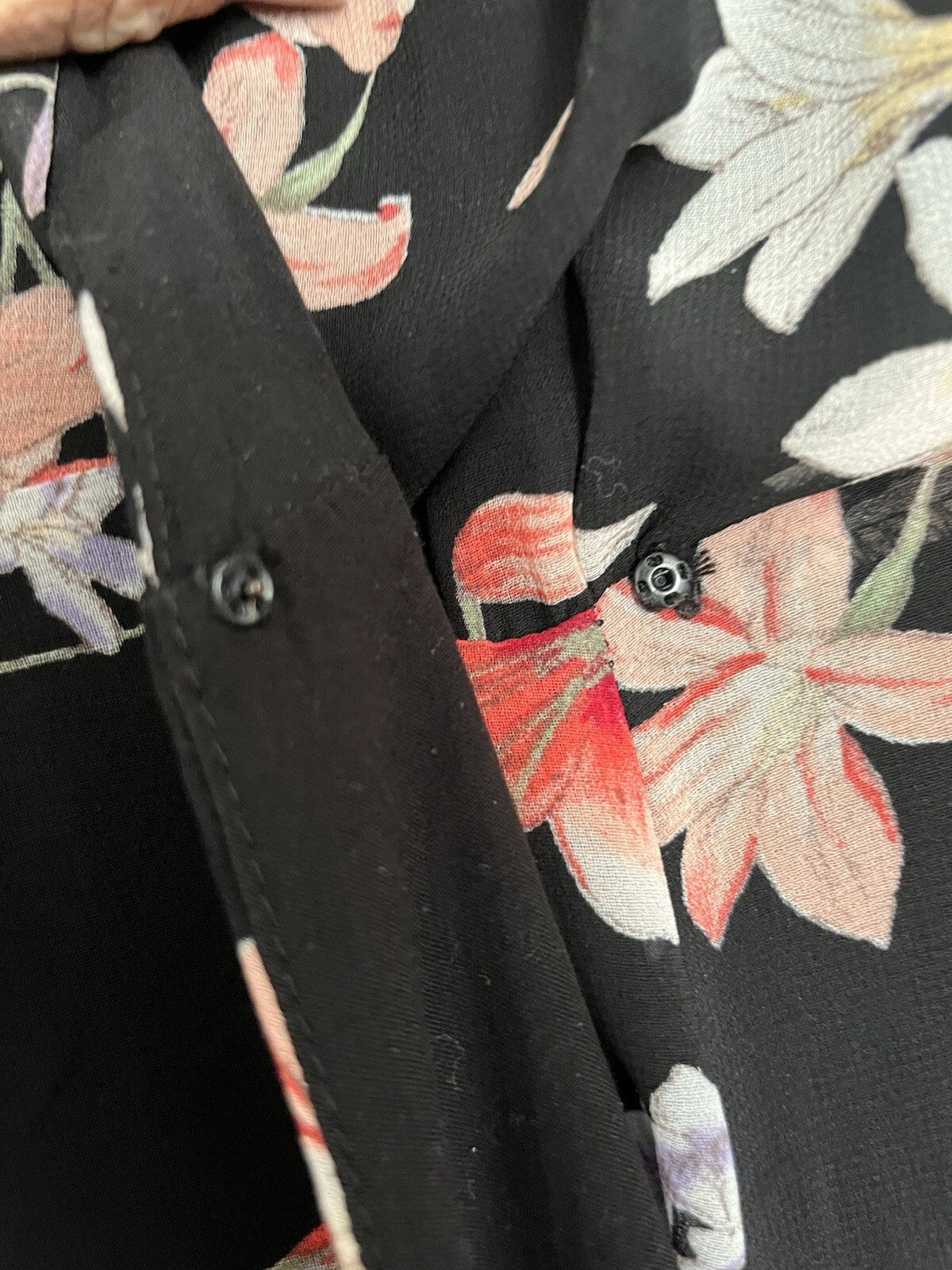 Lulus Awakened Black Floral Print Chiffon Maxi Wrap Dress.  Size Large