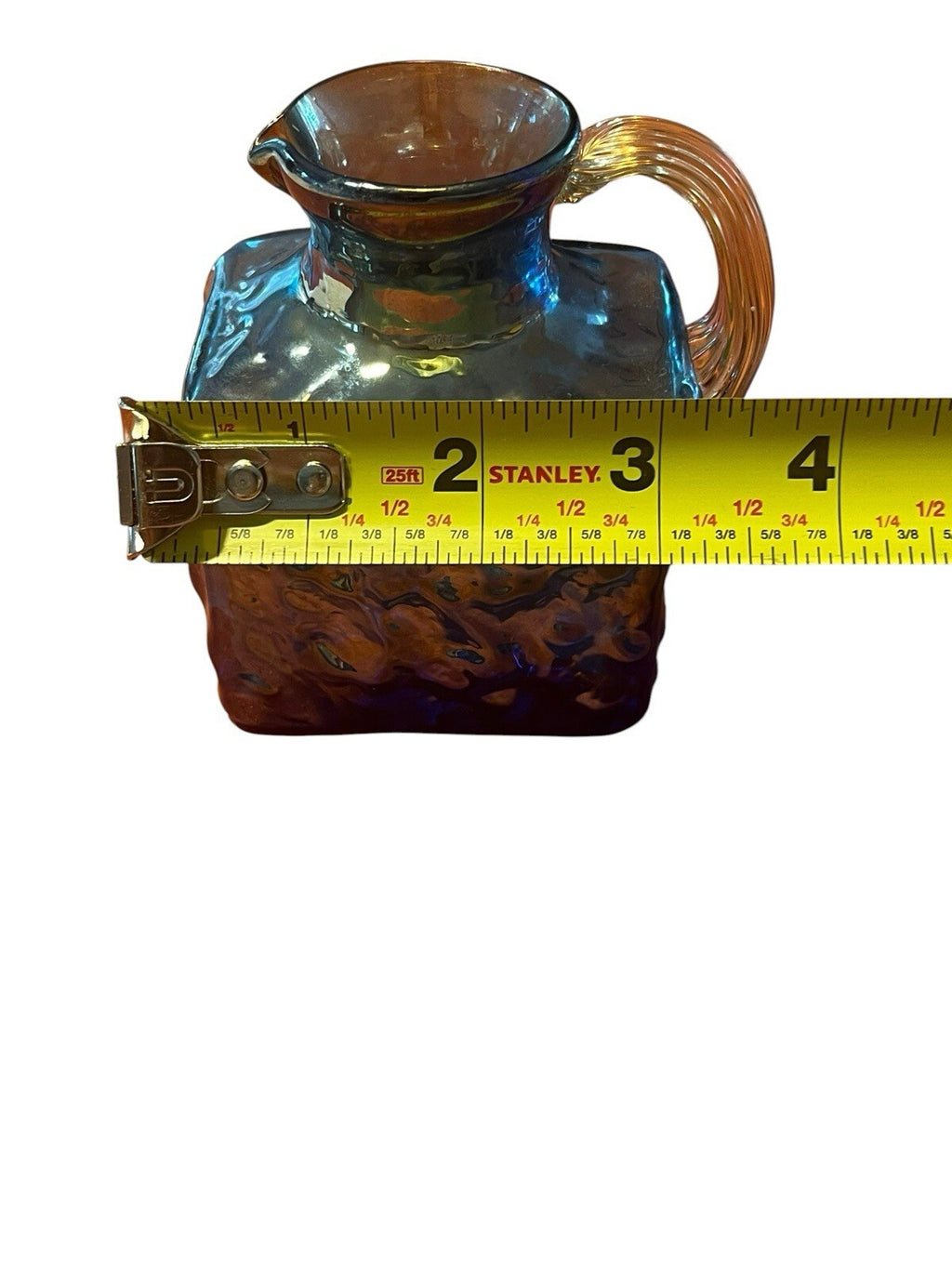 Pilgrim Nugget Nugate Blue Carnival Art Glass Rock Crystal Smooth Handle Pitcher
