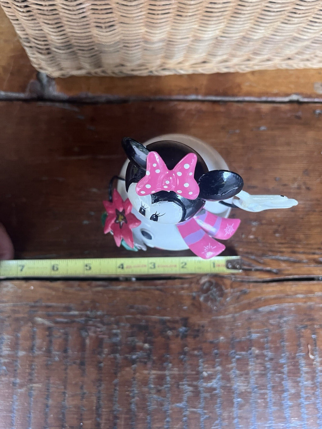 Disney Minnie Mouse Snowman Figurine 6" Pink Bow Scarf Poinsettia