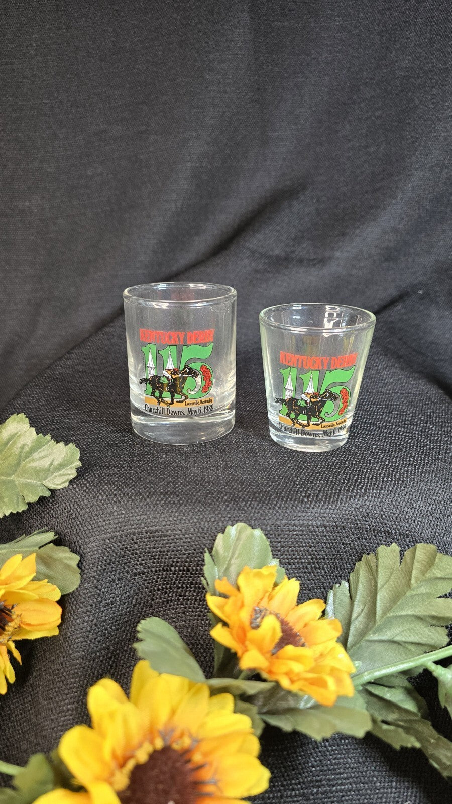 1989 Kentucky Derby 115 1.5 oz Shot Glass may 6 1989 Set Of 2 + 12oz Glass