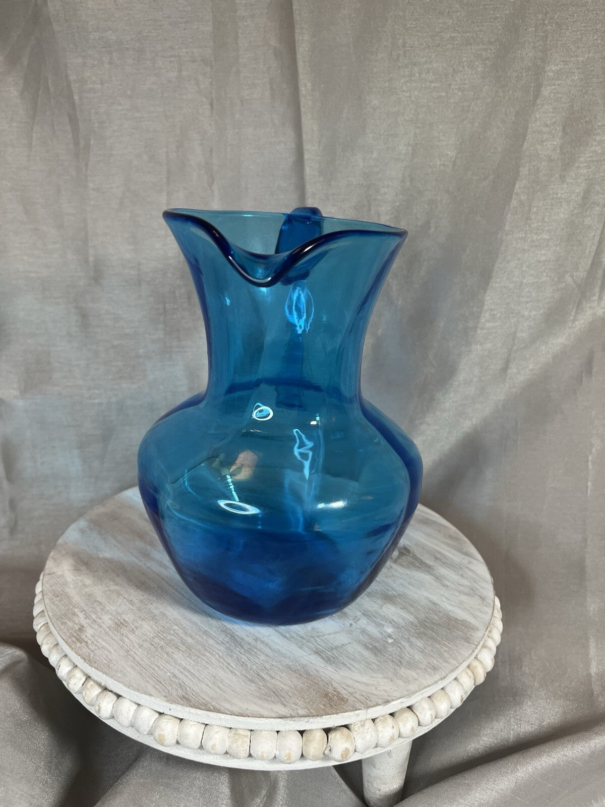 Blue Glass Pitcher Handblown Beverage Entertaining Drinkware Serveware