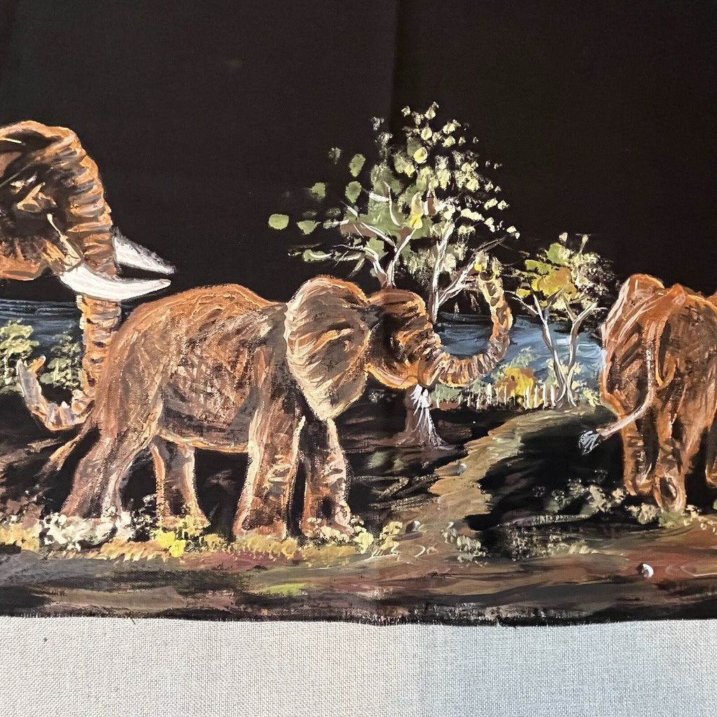 Elephant Tapestry Hand Painted With Fringe 34x16