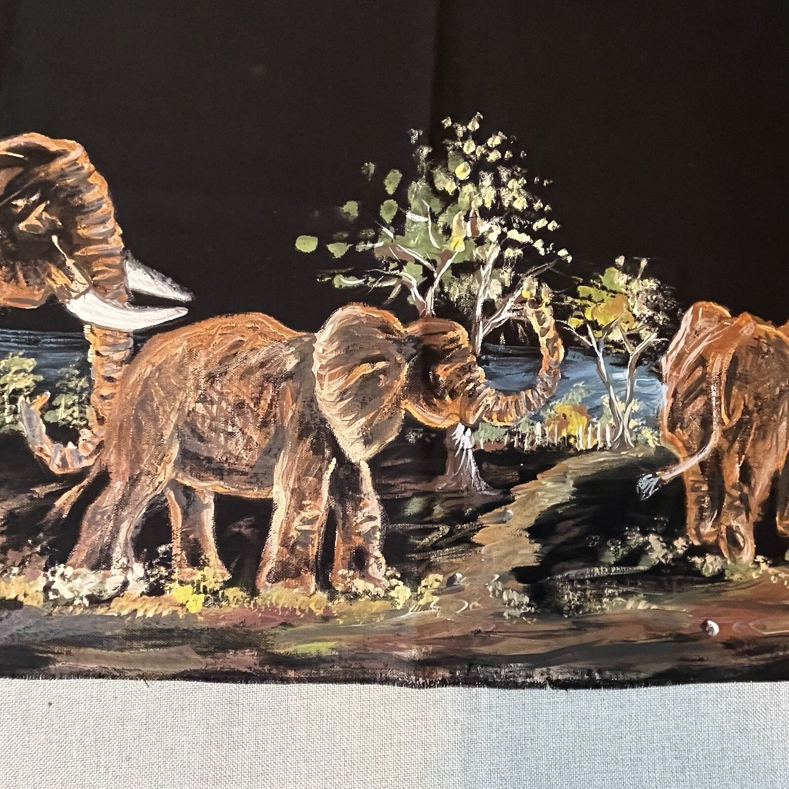 Elephant Tapestry Hand Painted With Fringe 34x16