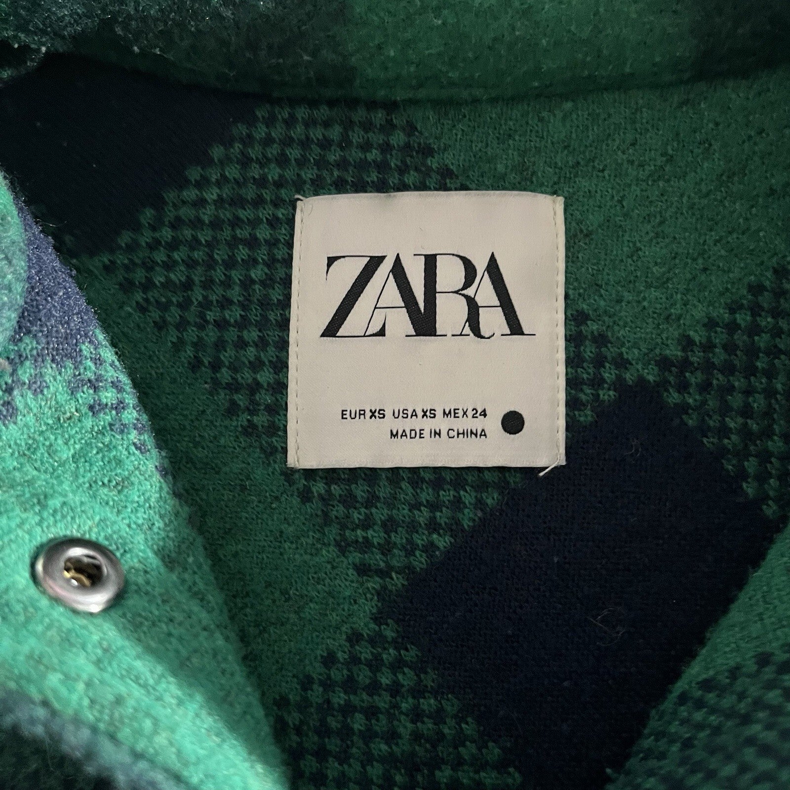 ZARA Women's Shacket Green And plaid Shacket  snap Xs