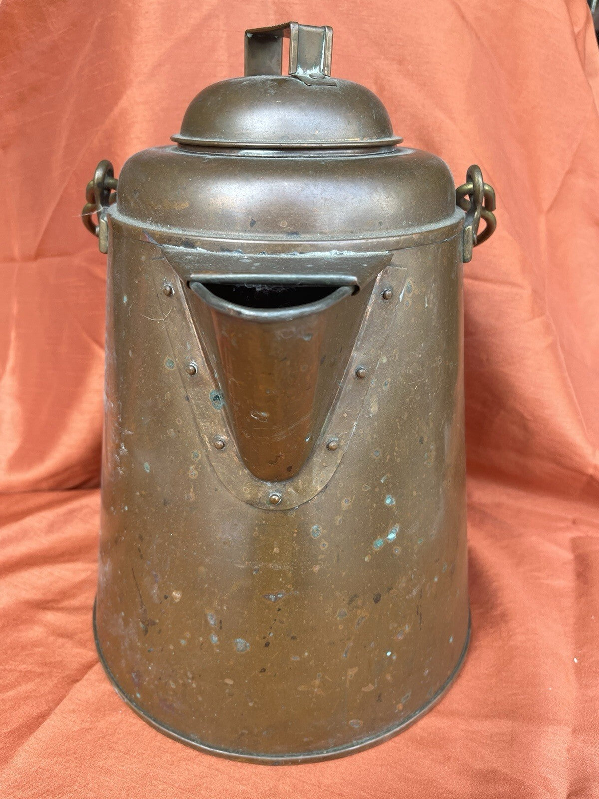 Antique Copper Cowboy Coffee Pot Lid, With Wooden Handle. Early 1900’s