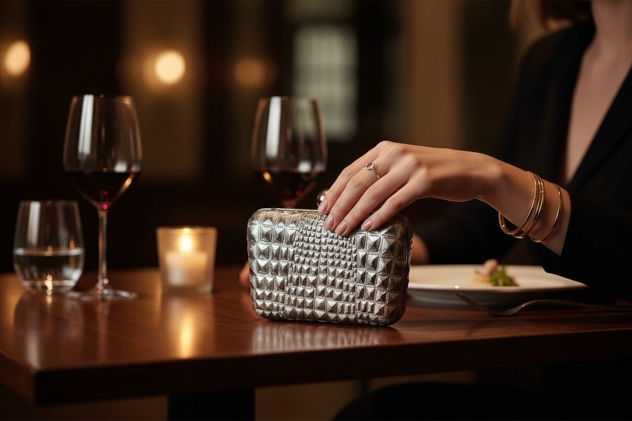 clutch Or Purse Knotted Clasp  in dark grey snakeskin