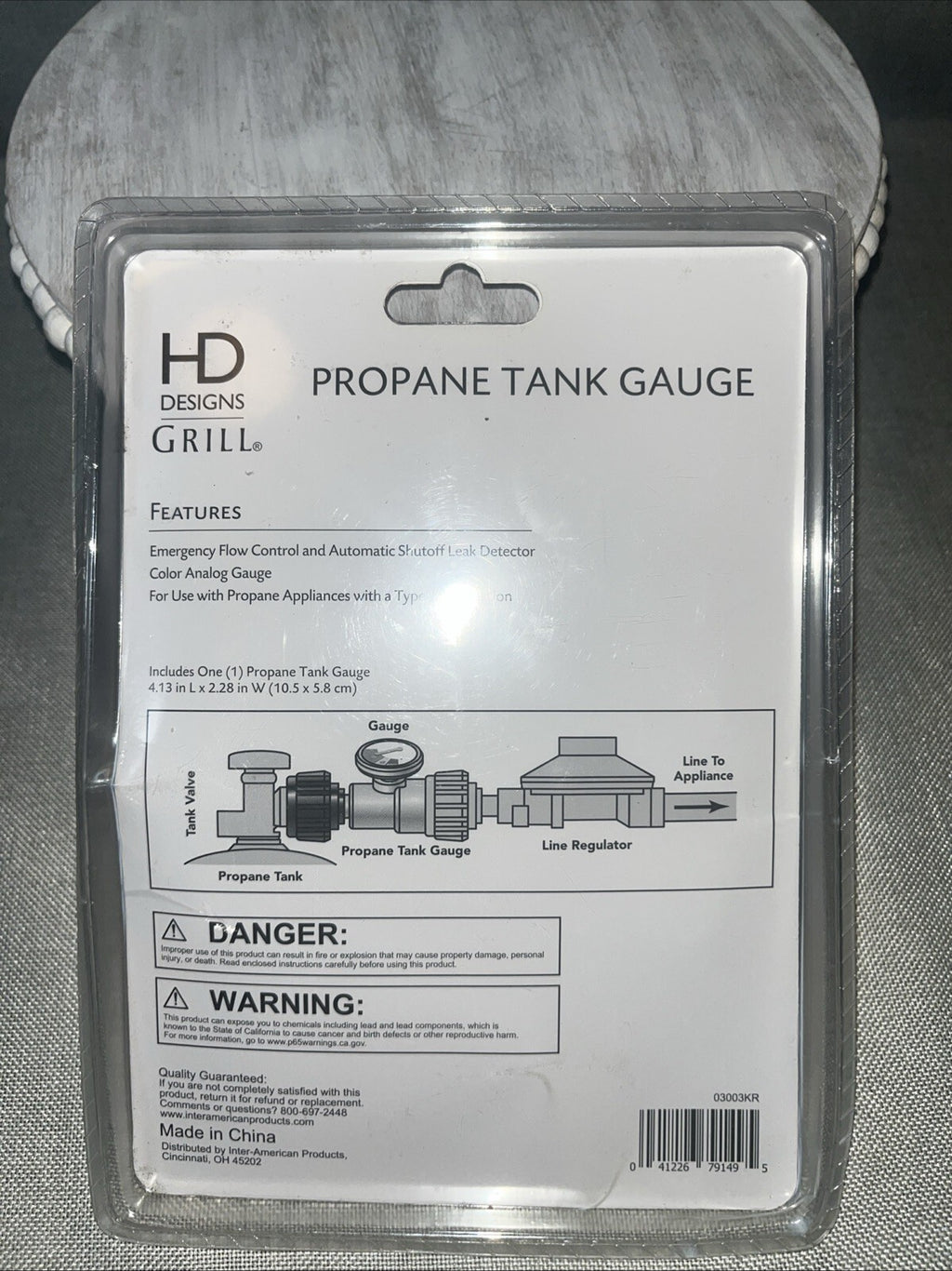 Propane Tank Gauge BBQ GRILL, Auto Shutoff Leak Detector NEW. Package Has Crack
