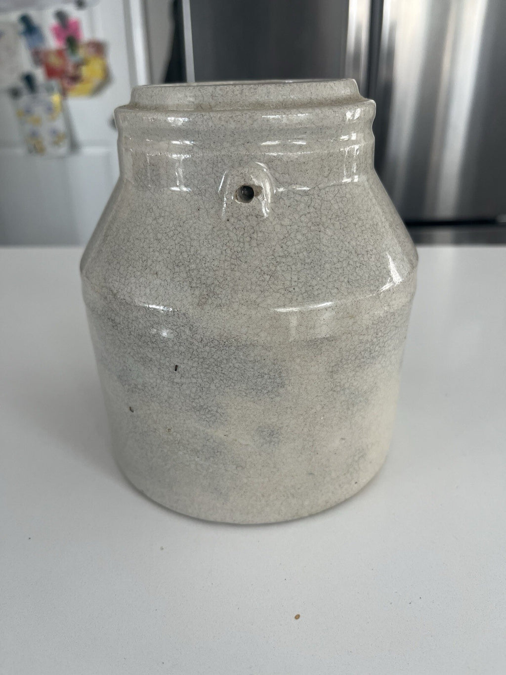 Antique Stoneware Crock / Pail ..Gray/cream. No Lid