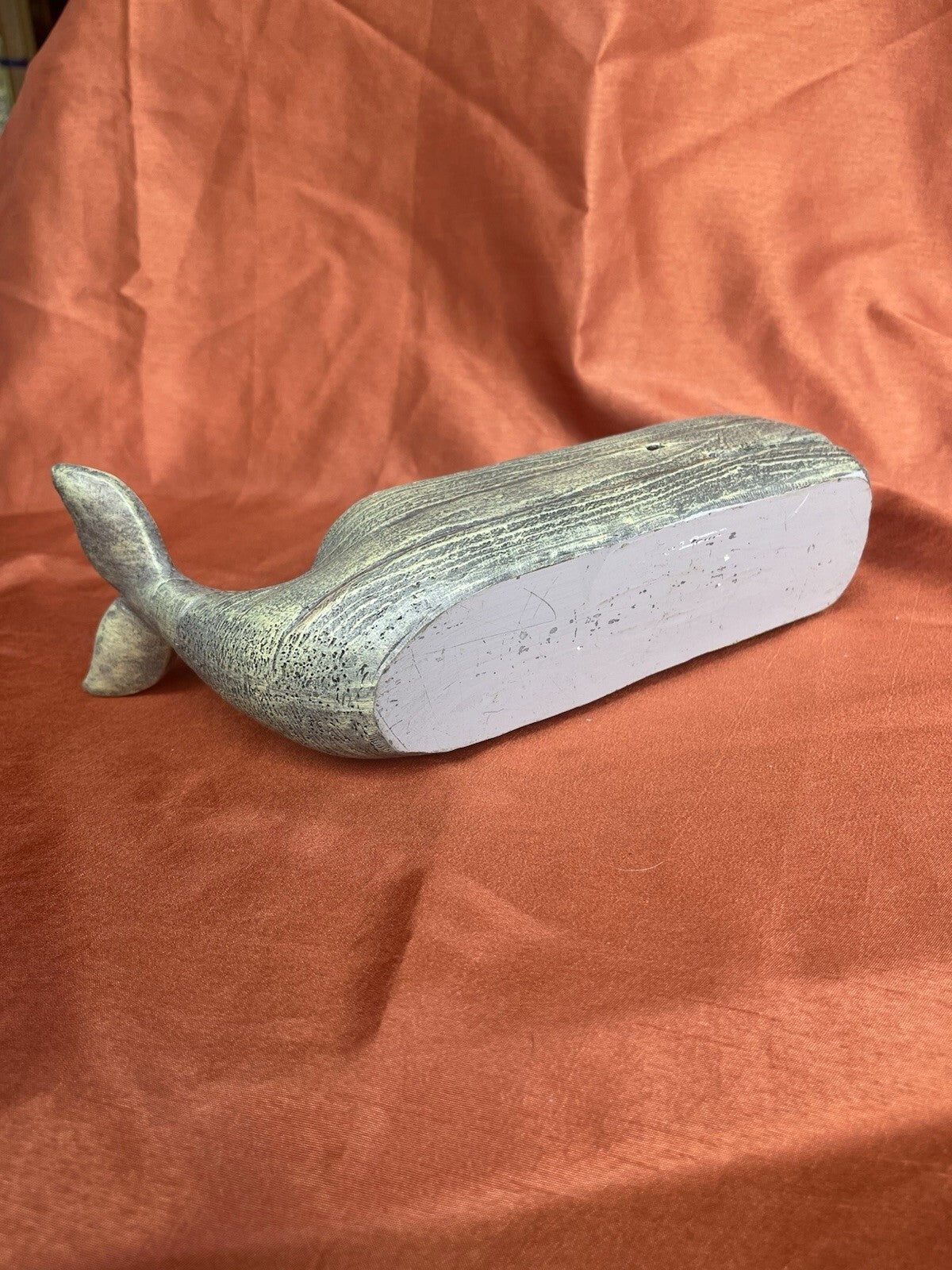 Distressed Wood Finish Resin Smiling Whale Three Hole Tealight Candle Holder