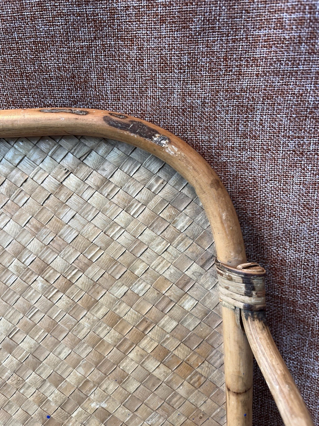 Vintage square cane and wicker serving tray with handles circa 1970s Rattan