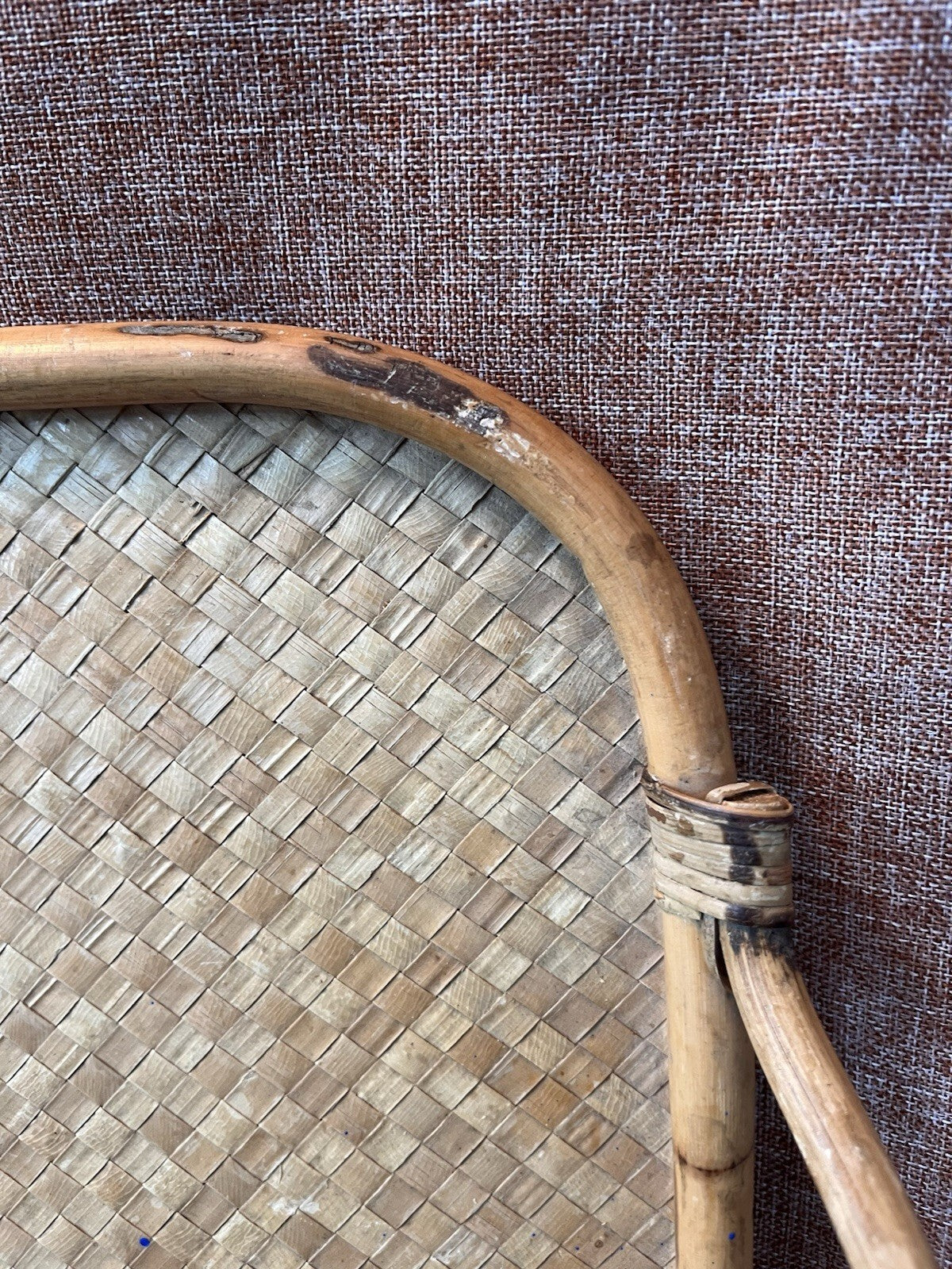 Vintage square cane and wicker serving tray with handles circa 1970s Rattan