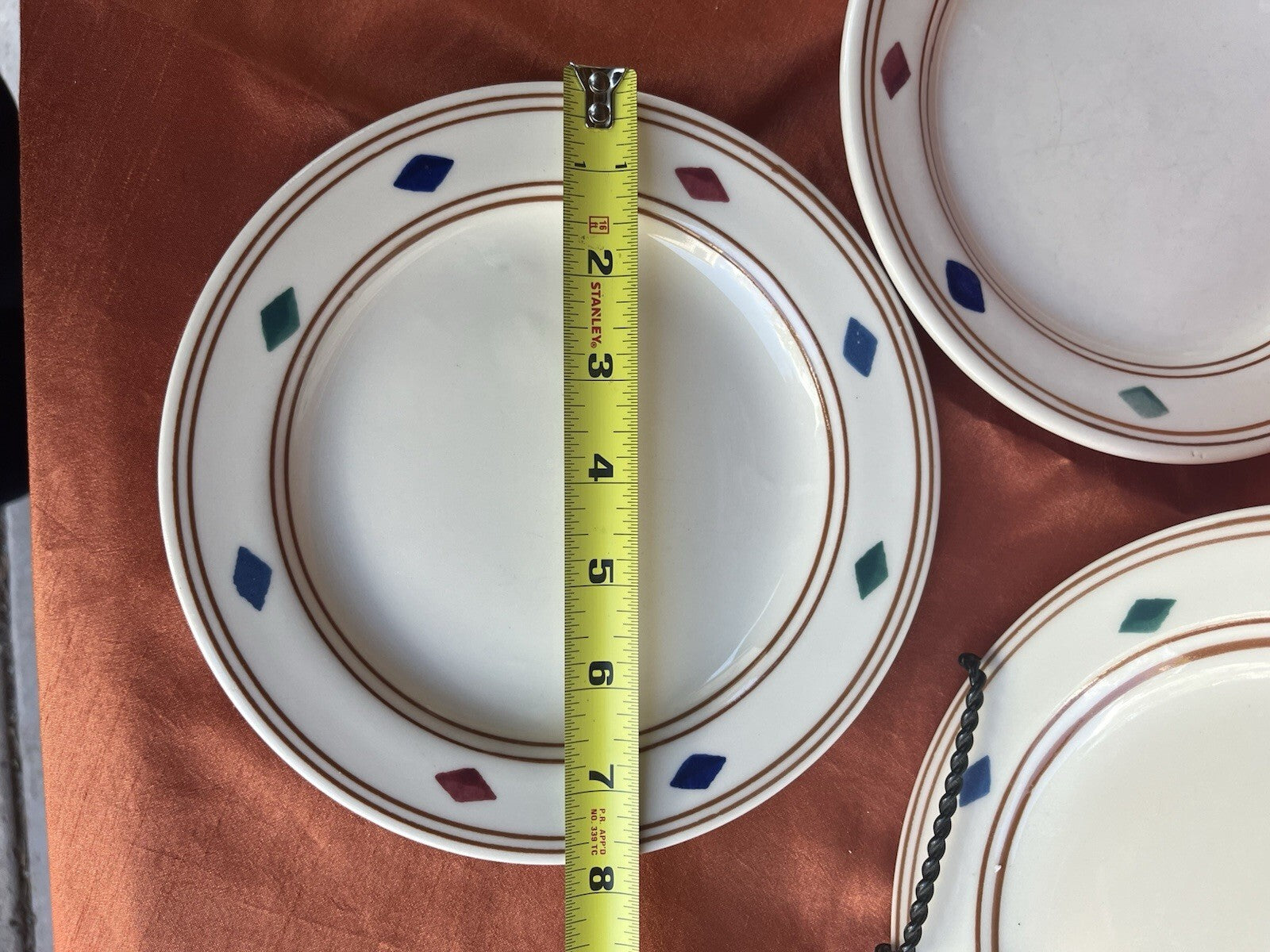 3 Salad Plate Cheyenne Hartstone Aztec Design USA Blue Green Red Diamond Shapes