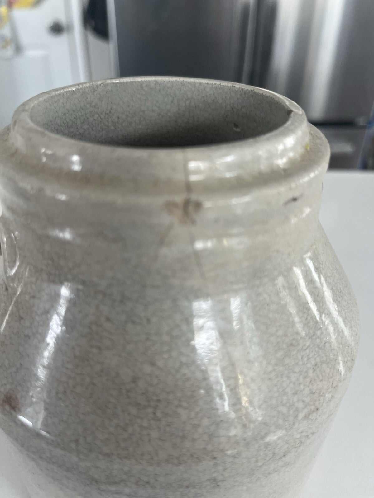 Antique Stoneware Crock / Pail ..Gray/cream. No Lid