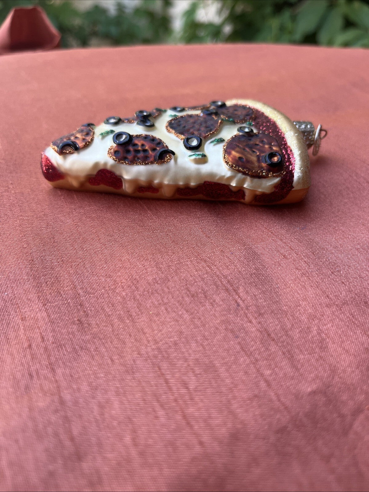 Pepperoni Pizza Slice Glass Ornament Old World Christmas Glitter 2003