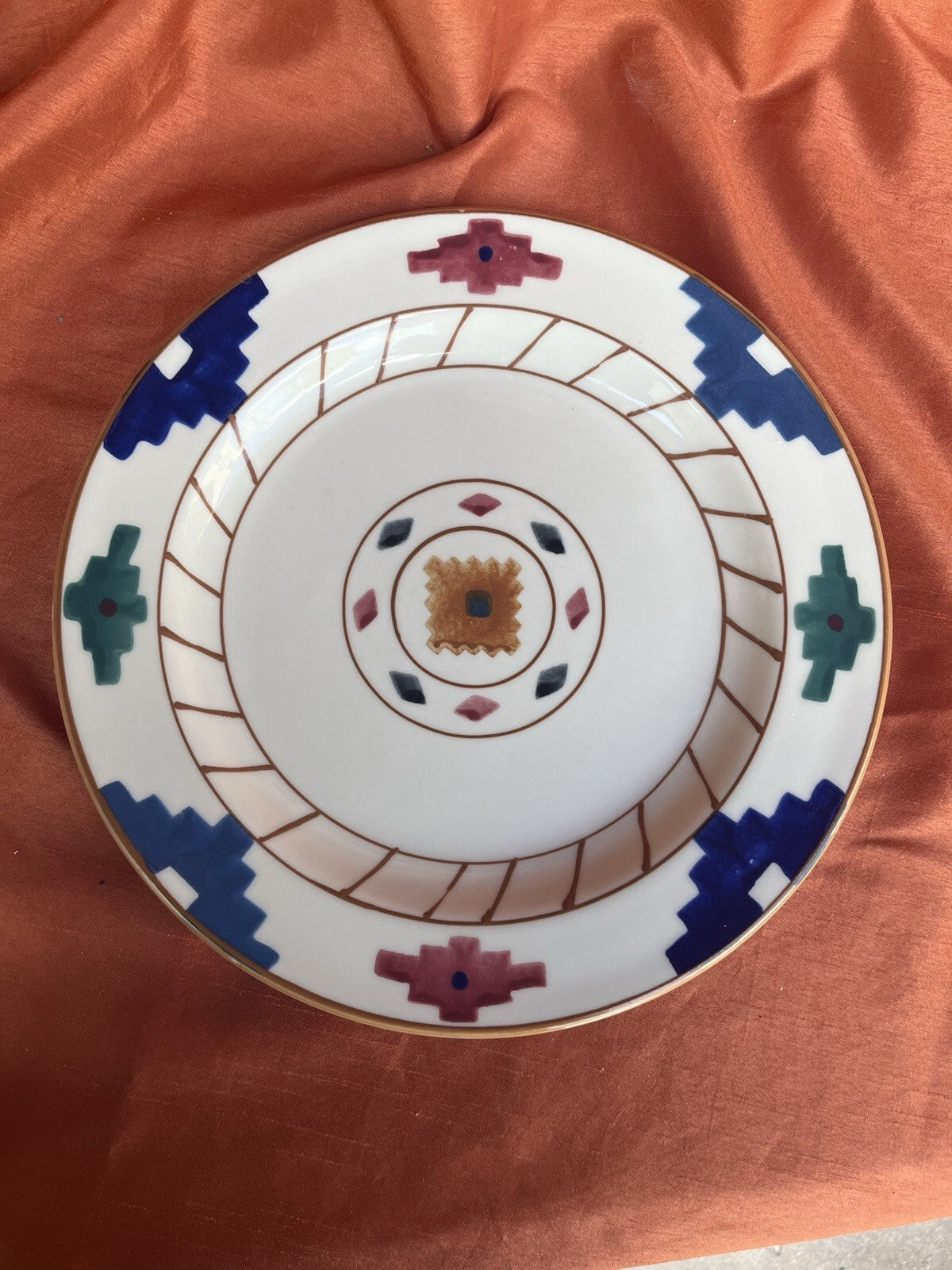 6 HARTSTONE USA "CHEYENNE" 11 1/4" DINNER PLATES HAND PAINTED. ****Some Fading