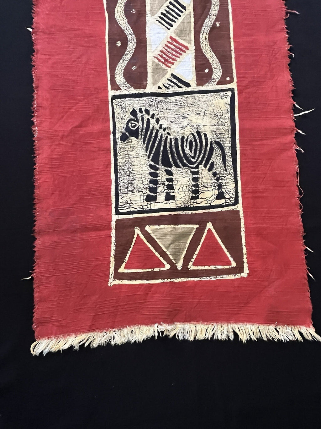 Batik Painted Fabric Ethnic Textile Wall Hanging Runner Fringe Elephant & Zebra
