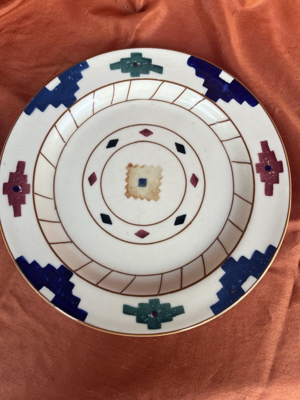 6 HARTSTONE USA "CHEYENNE" 11 1/4" DINNER PLATES HAND PAINTED. ****Some Fading
