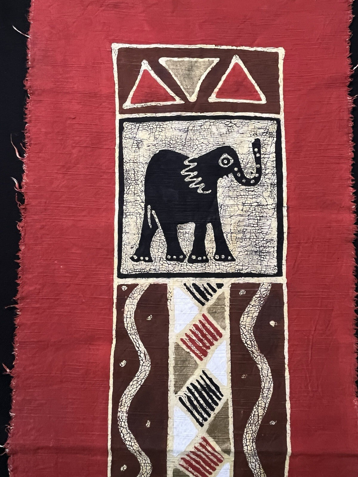 Batik Painted Fabric Ethnic Textile Wall Hanging Runner Fringe Elephant & Zebra