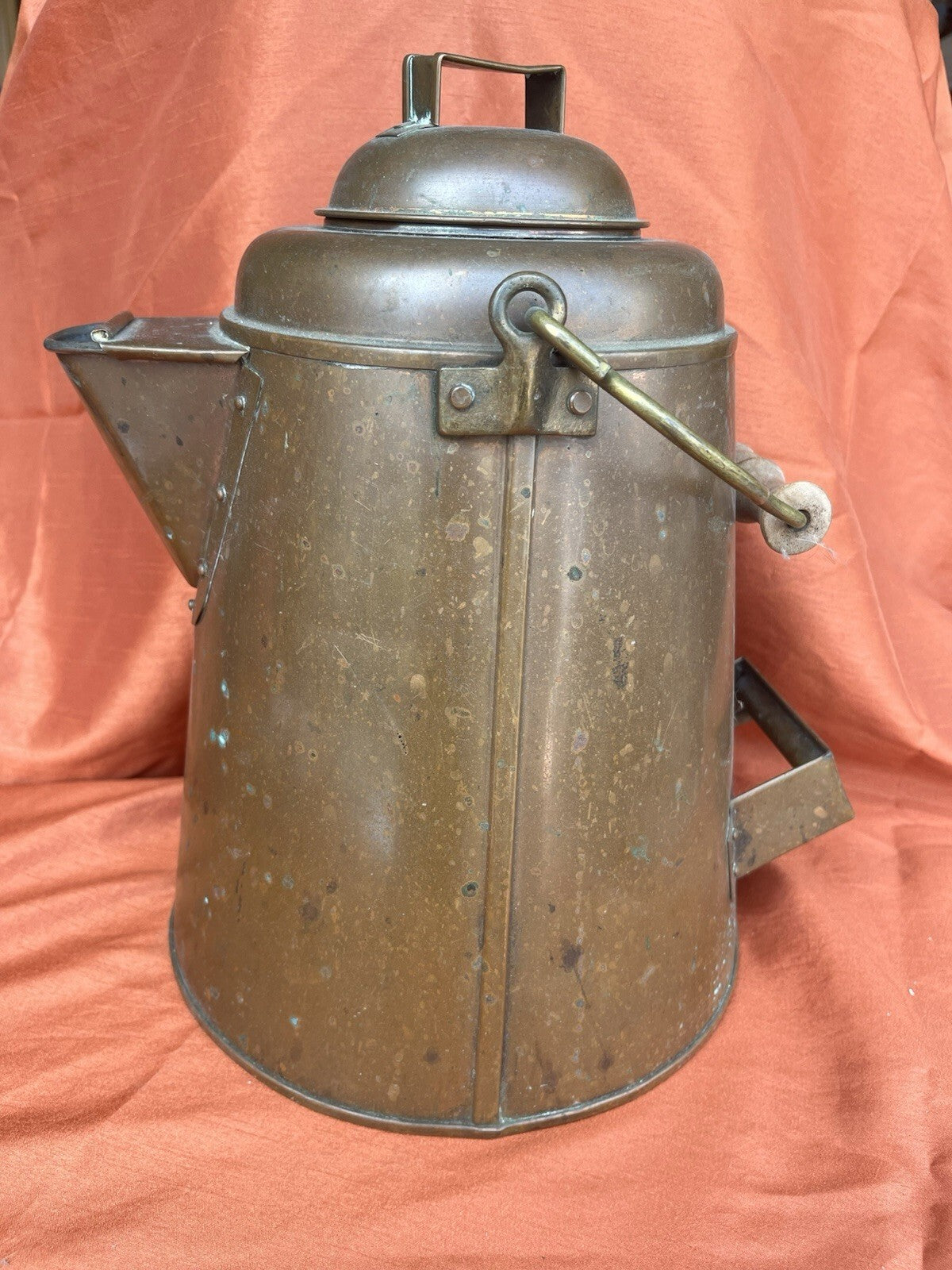 Antique Copper Cowboy Coffee Pot Lid, With Wooden Handle. Early 1900’s