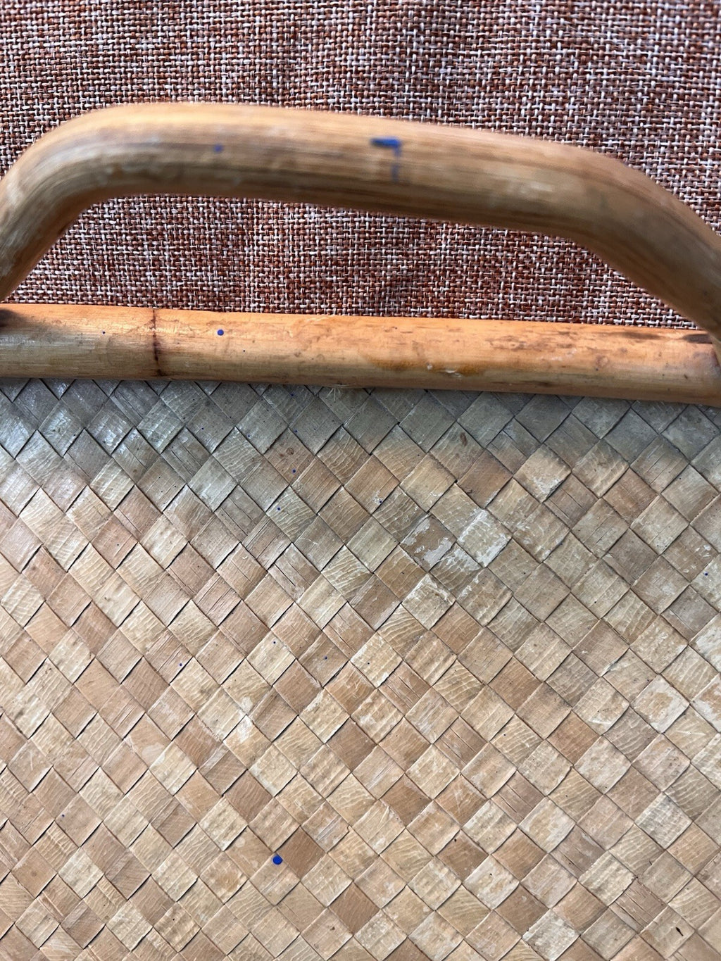 Vintage square cane and wicker serving tray with handles circa 1970s Rattan