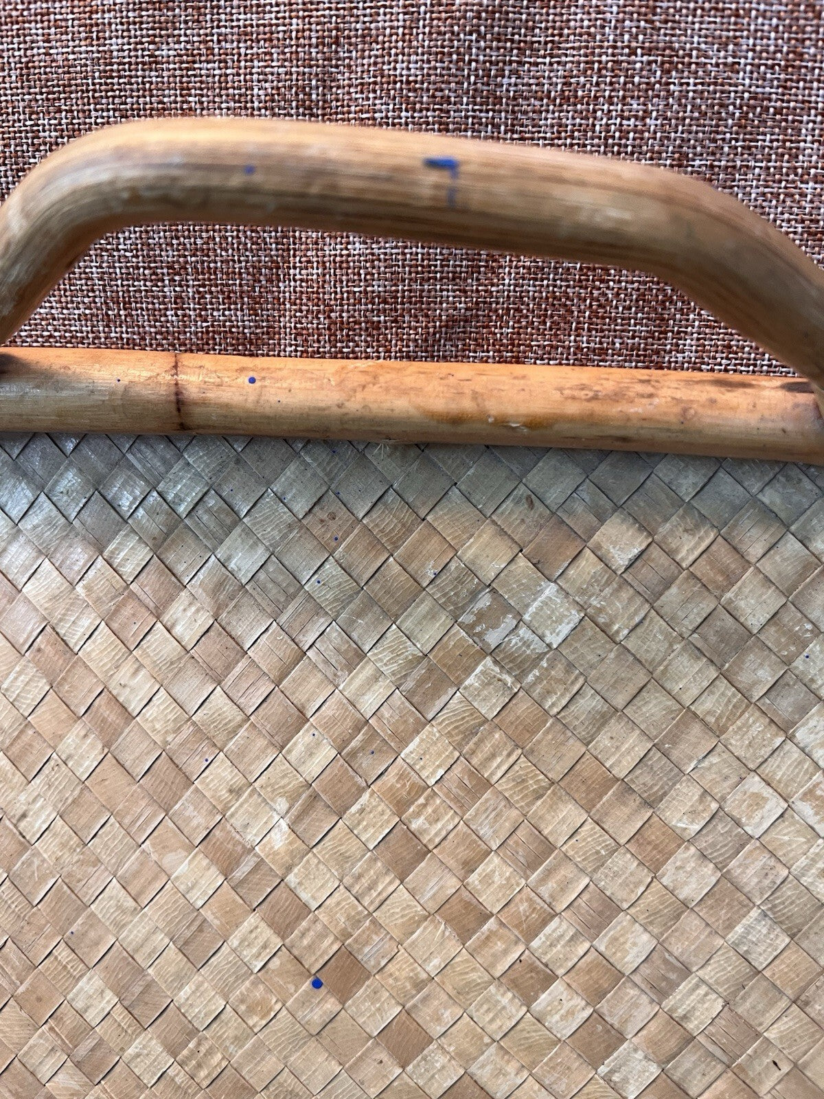 Vintage square cane and wicker serving tray with handles circa 1970s Rattan
