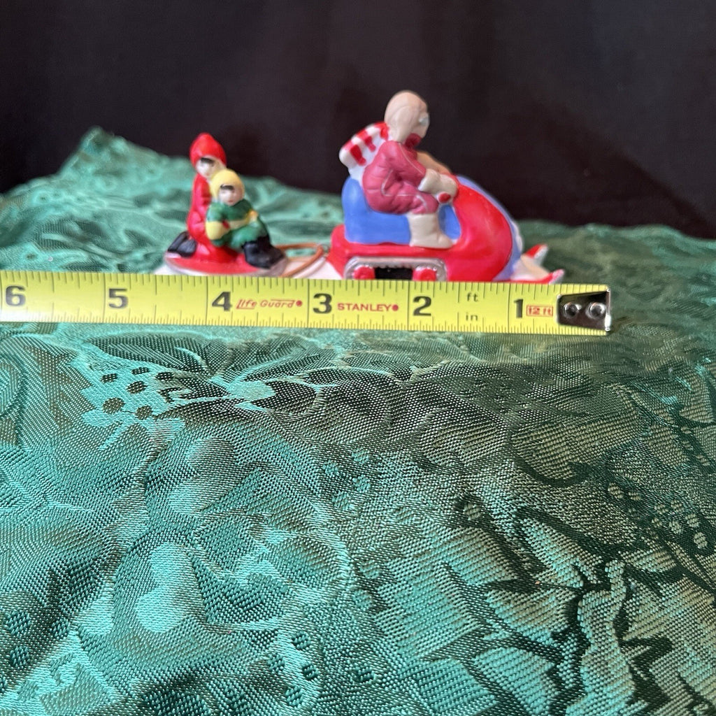 Mini Christmas Village Figurine Vintage 90s  Mom On Snowmobile With Kids