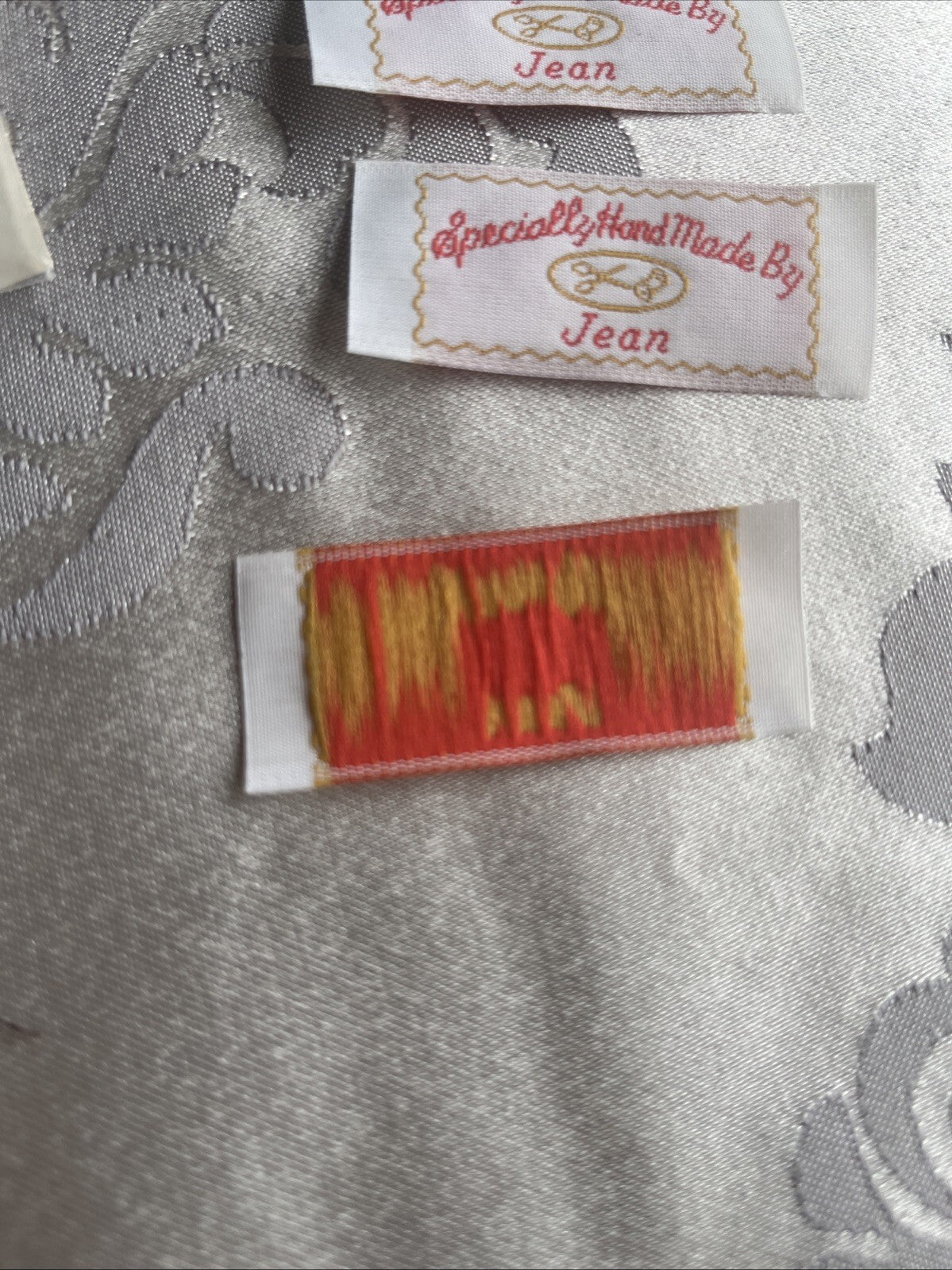 VINTAGE "Specially Hand Made by JUNE" Personalized Sew On Woven Labels NEW