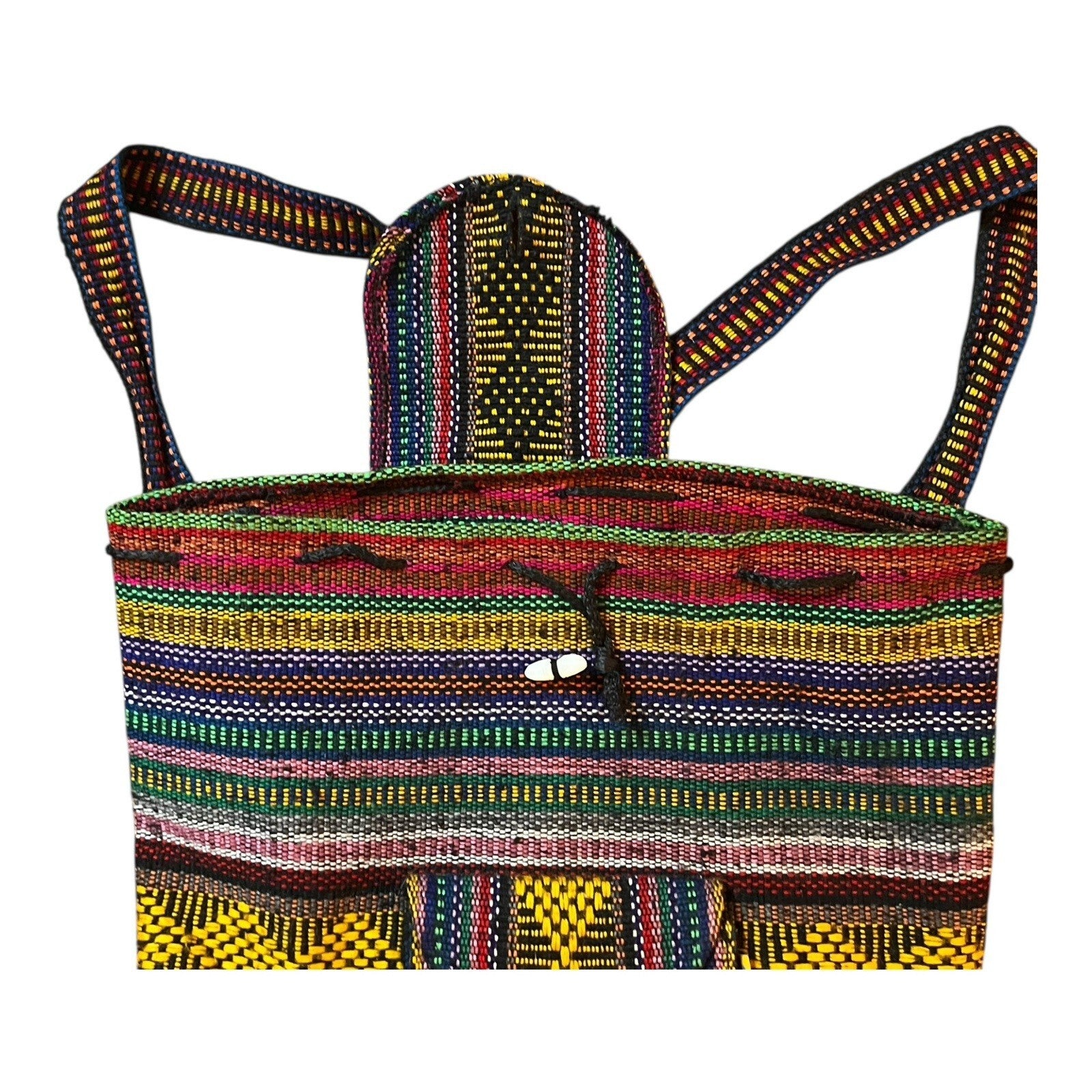 Pinzon Bright Colorful Woven Backpack, Drawstring Top Zip Pocket