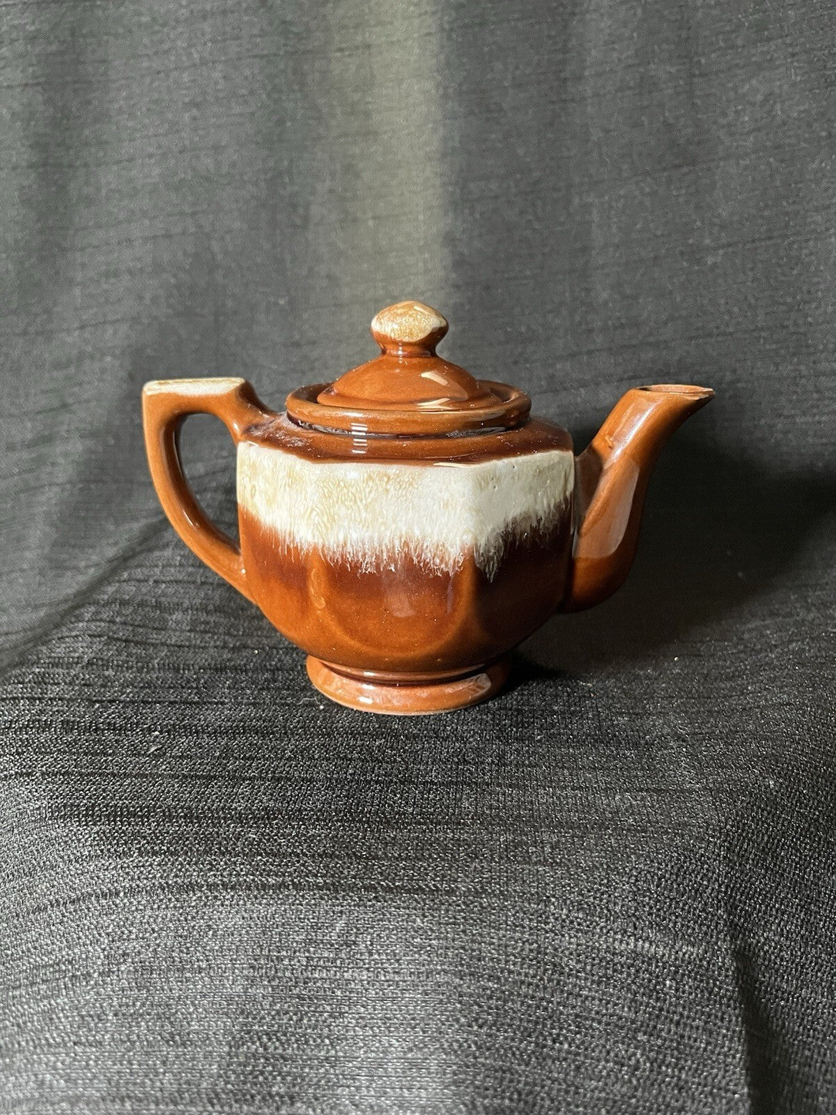 Vintage Pottery Tea Pot With Lid Brown Drip Glazed Home Decor Collectible