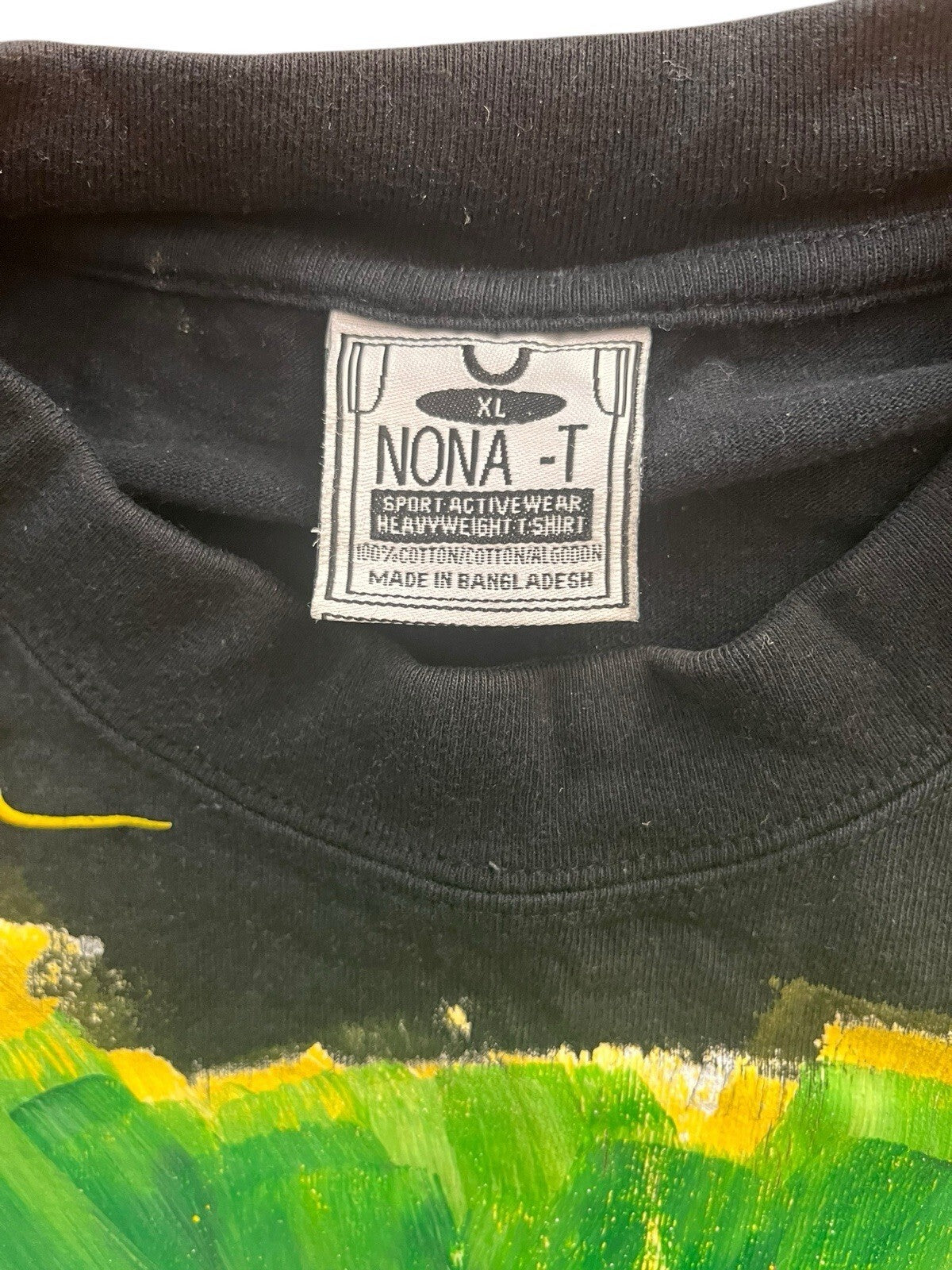 Bob Marley graphic T-shirt.Jamaican flag design and yellow writing. Hand Painted