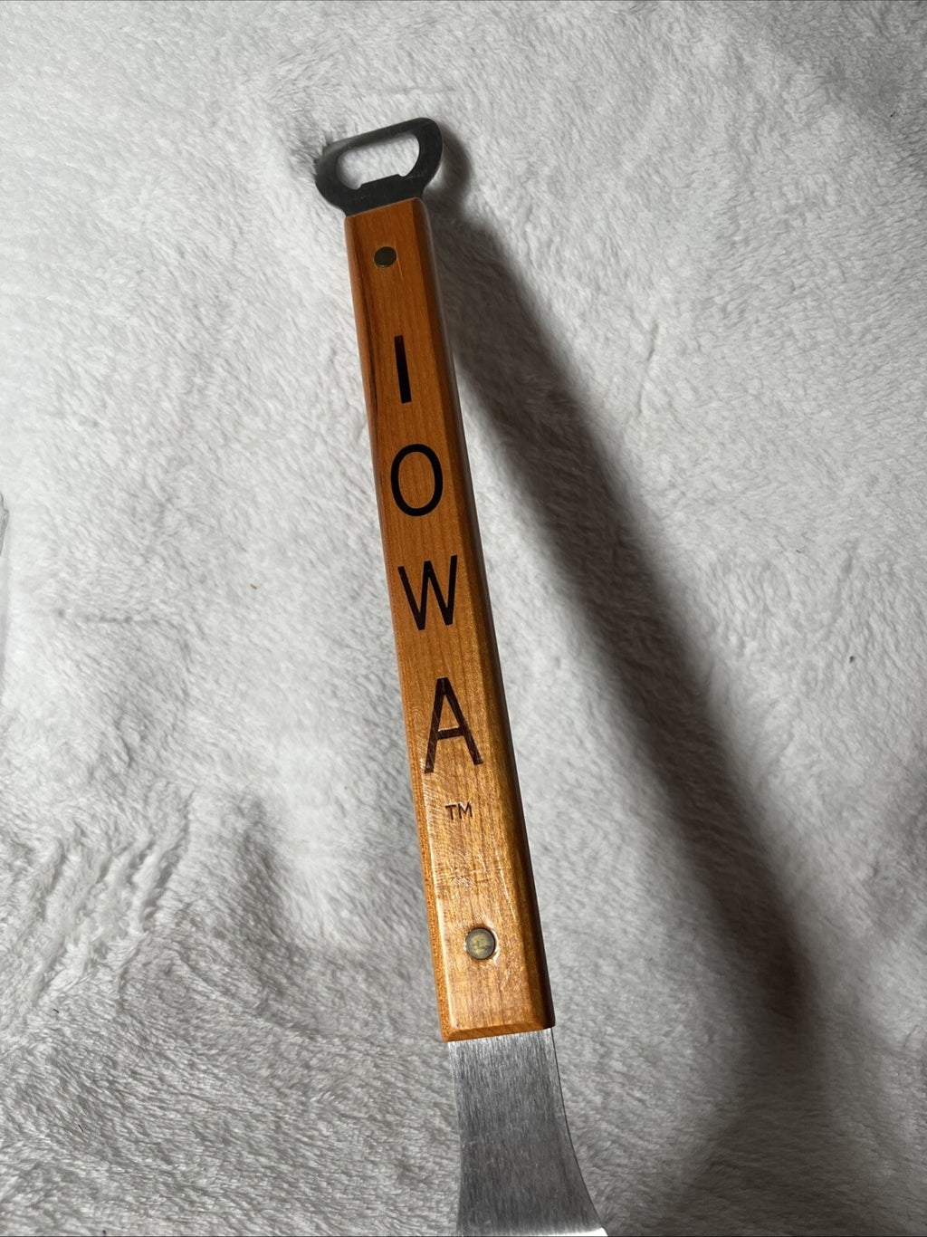 Grilling spatula with the University of Iowa's Hawkeyes log