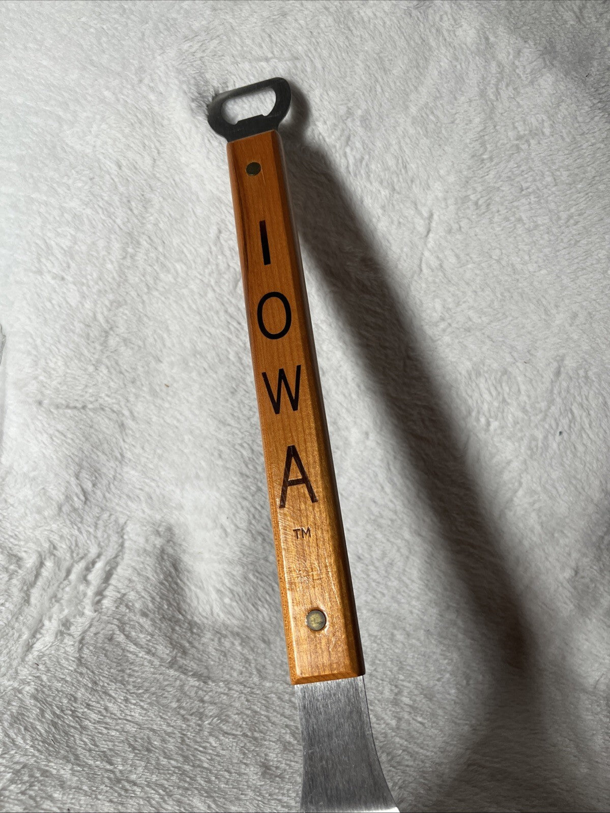 Grilling spatula with the University of Iowa's Hawkeyes log