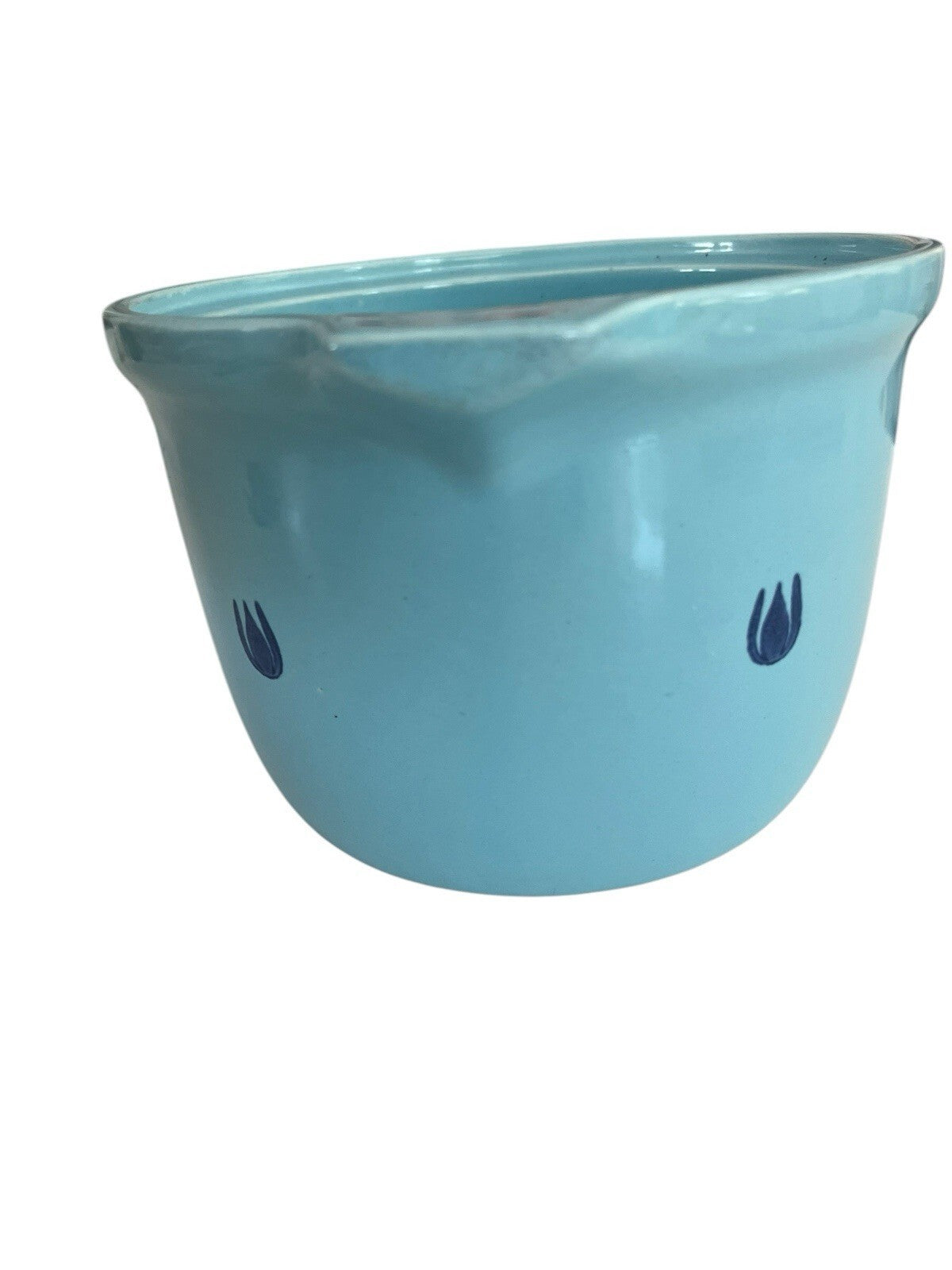 Cronin Bake Oven Pottery Blue Casserole Dish No Lid Blue Tulips Vintage 6.5"