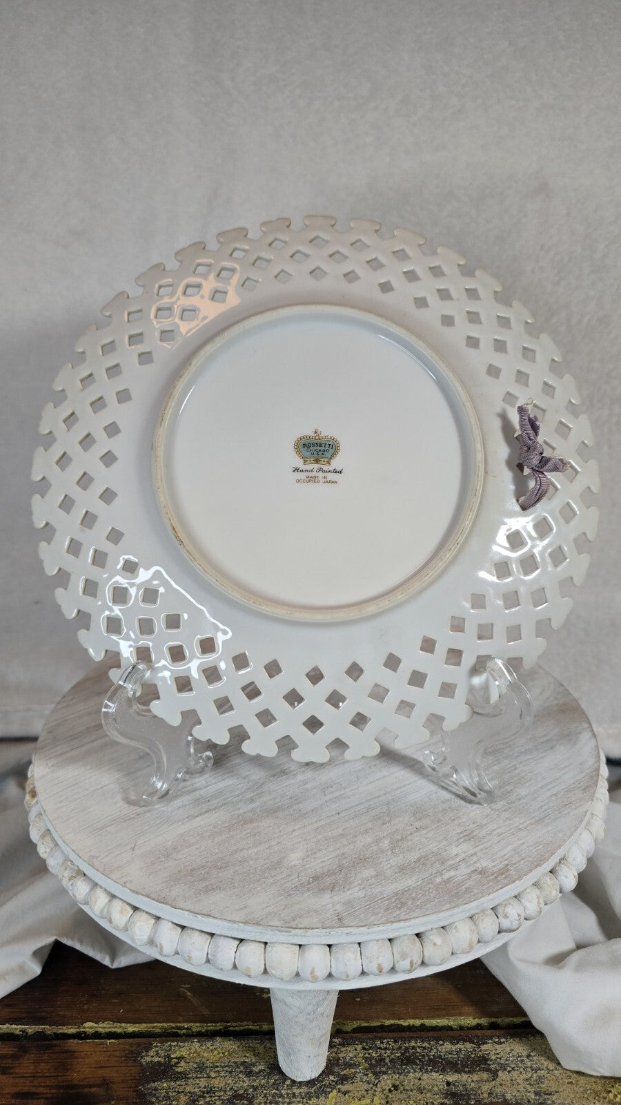 Occupied Japan Rossetti Handpainted Open Lattice Edge Porcelain Plate