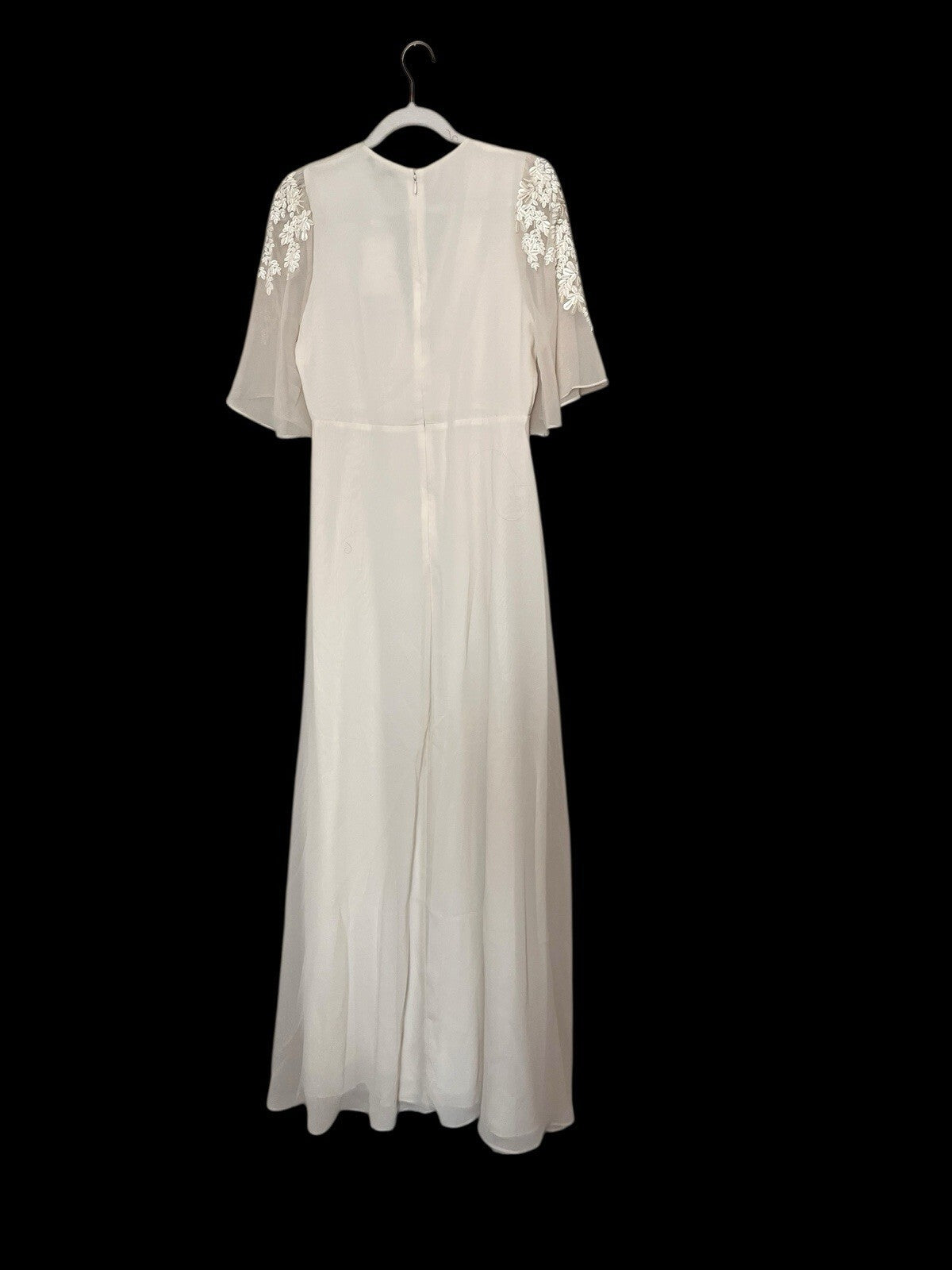 Hope And Ivy  beige tulle Short Sleeve wedding dress with floral embroidery