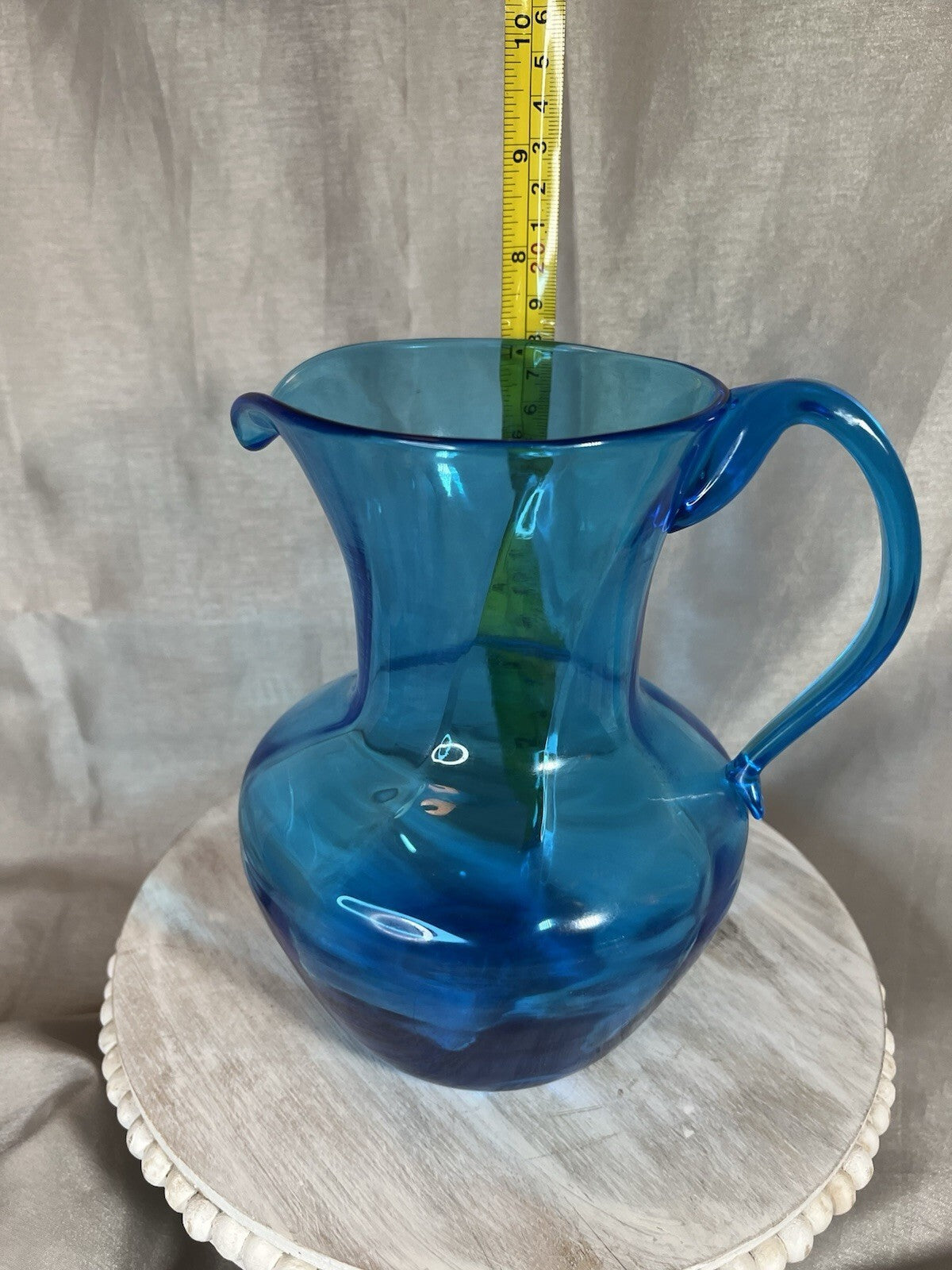 Blue Glass Pitcher Handblown Beverage Entertaining Drinkware Serveware
