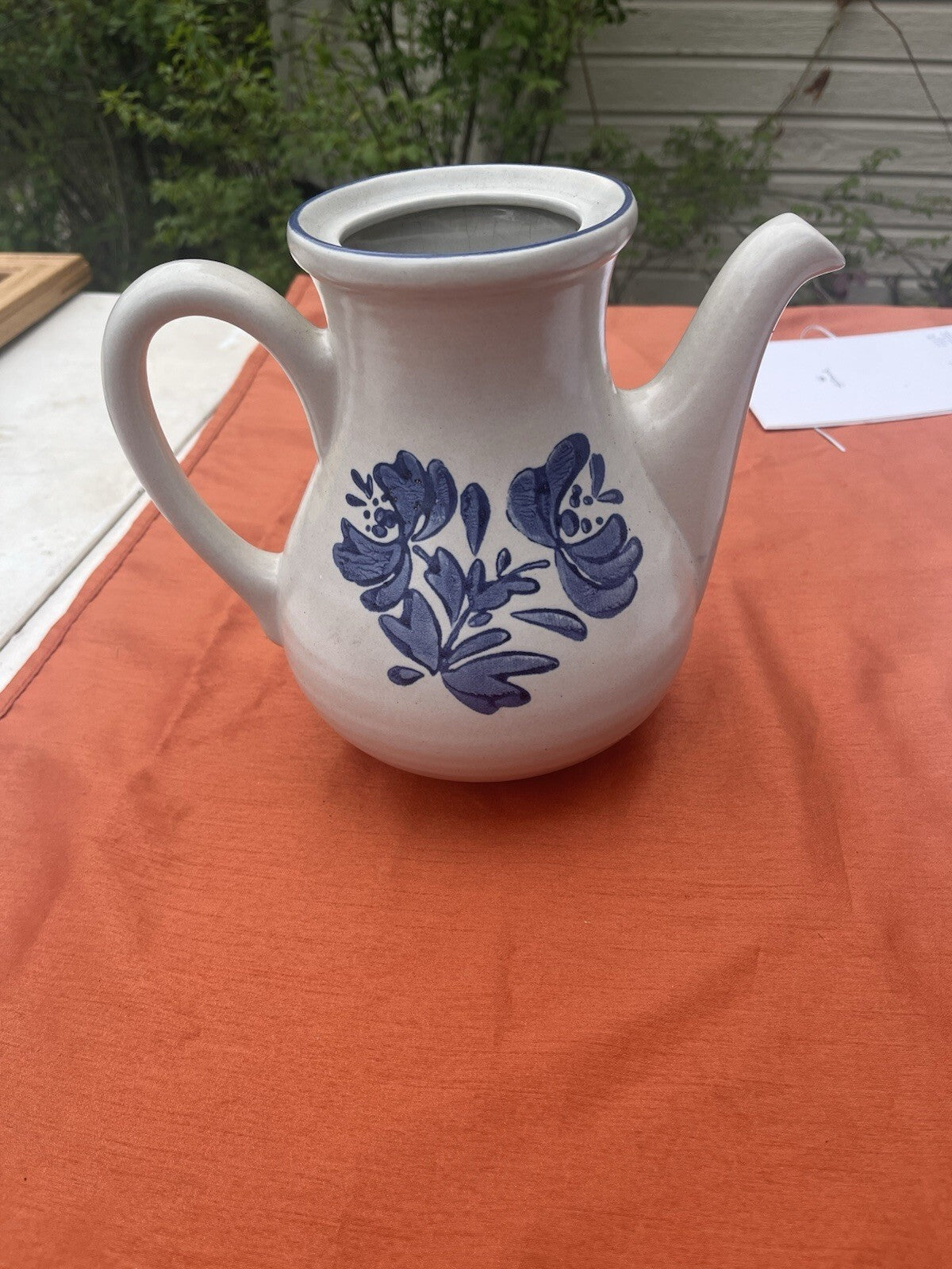 Vintage Pfaltzgraff Yorktowne Stoneware Coffee Tea Pot Blue Salt Glaze 7” no lid